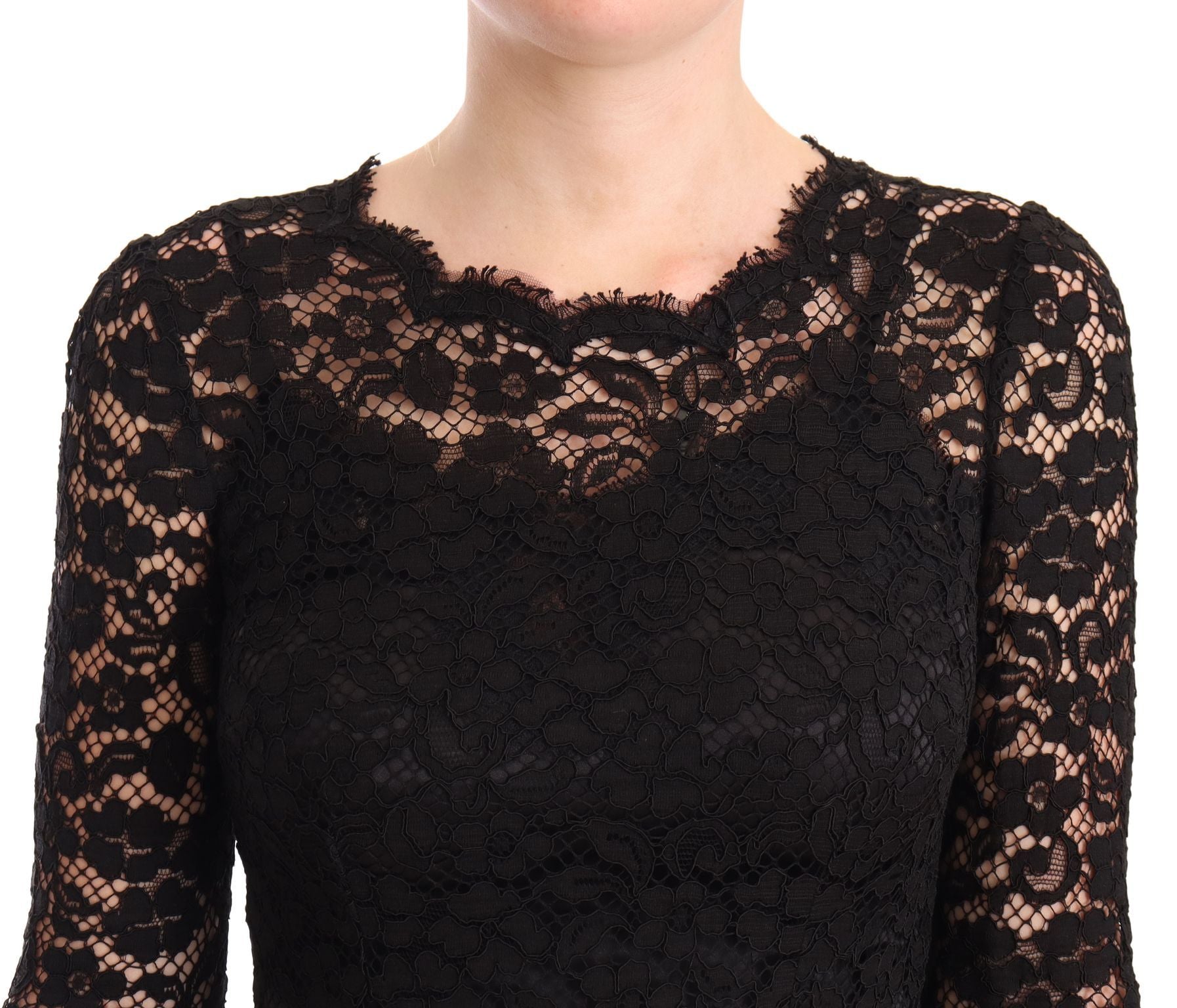 Dolce & Gabbana Black Cotton Lace Mermaid Long Sleeves Dress | Regal Royce