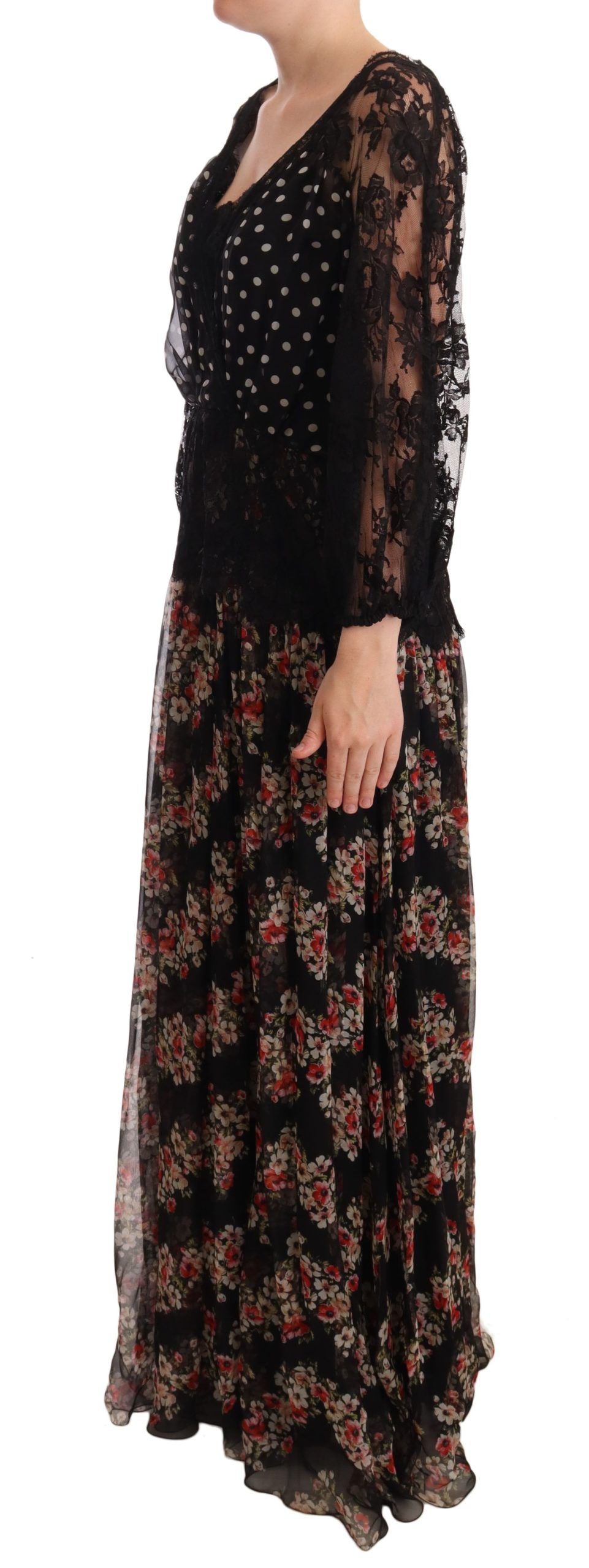 Dolce & Gabbana Black Lace Floral Polka Maxi Capri Dress | Regal Royce