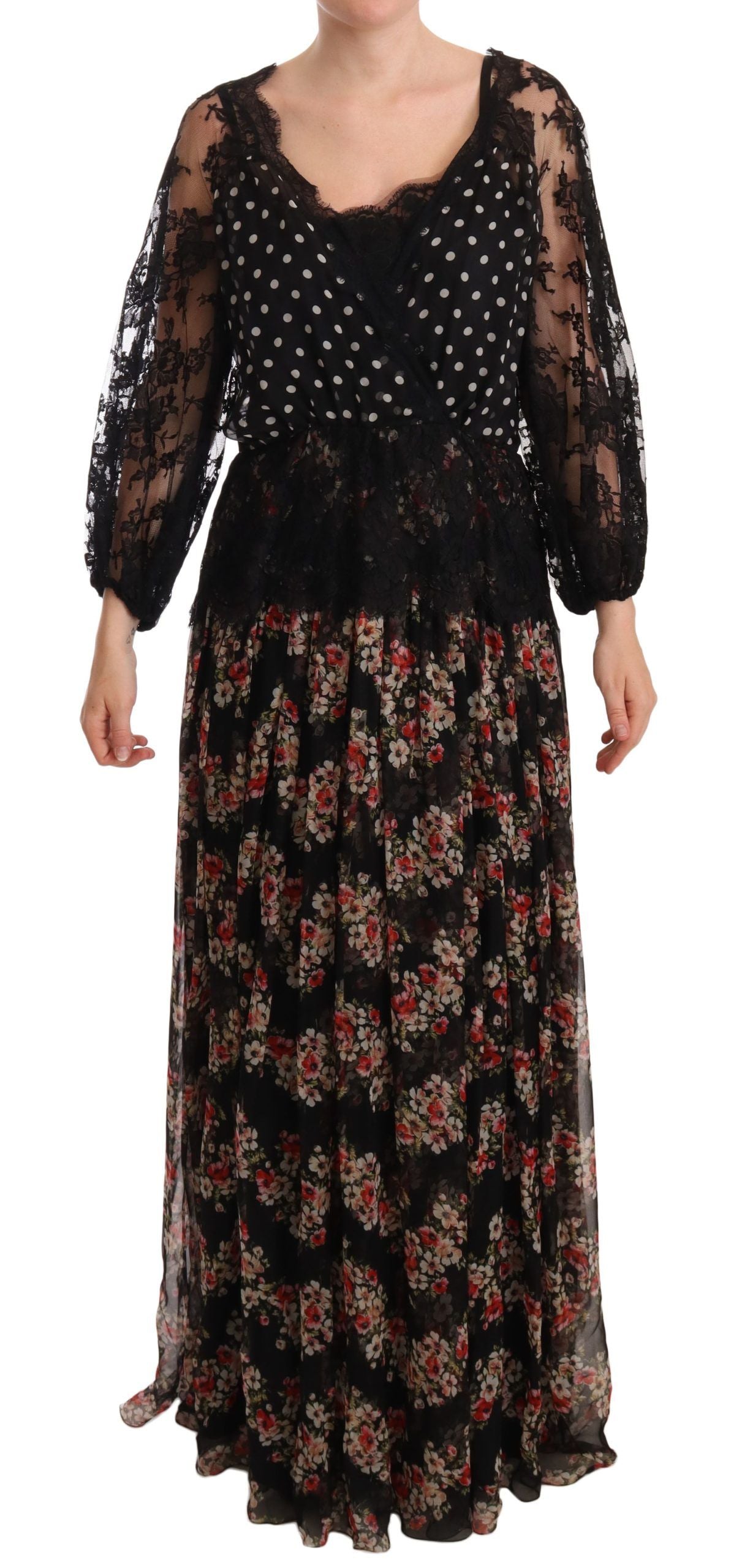 Dolce & Gabbana Black Lace Floral Polka Maxi Capri Dress | Regal Royce