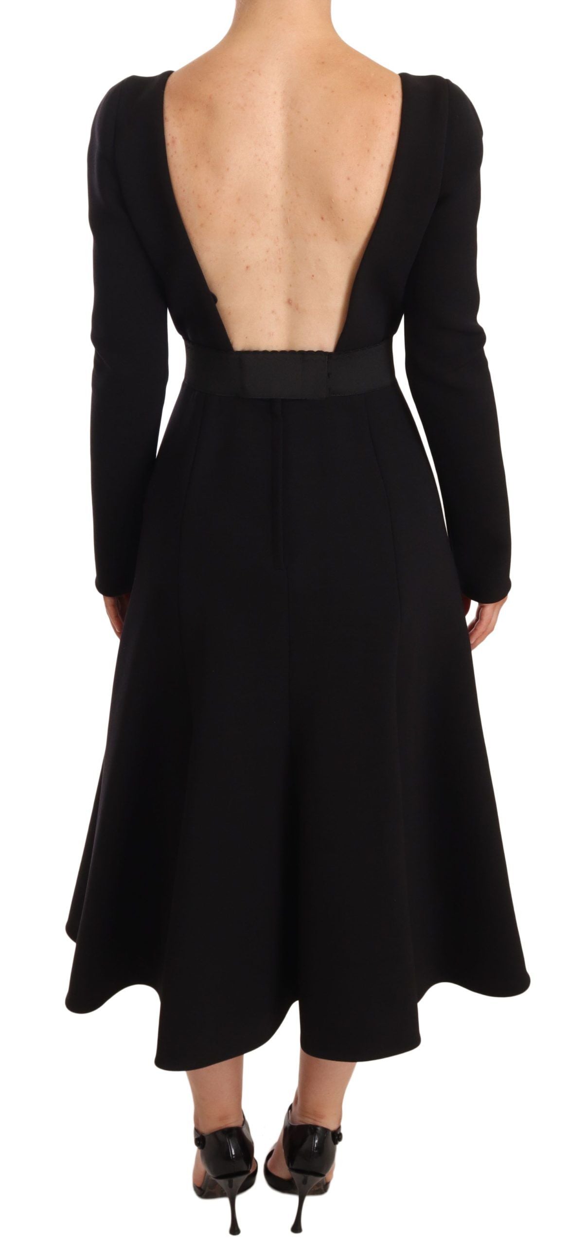 Dolce & Gabbana Black Wool Stretch Sheath Open Back Dress | Regal Royce