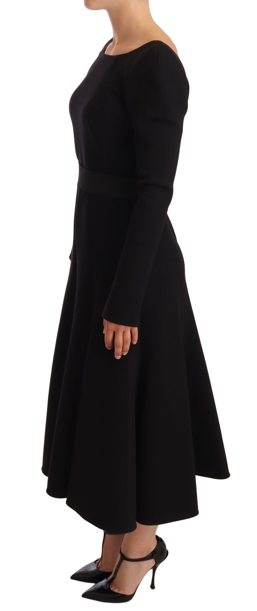 Dolce & Gabbana Black Wool Stretch Sheath Open Back Dress | Regal Royce