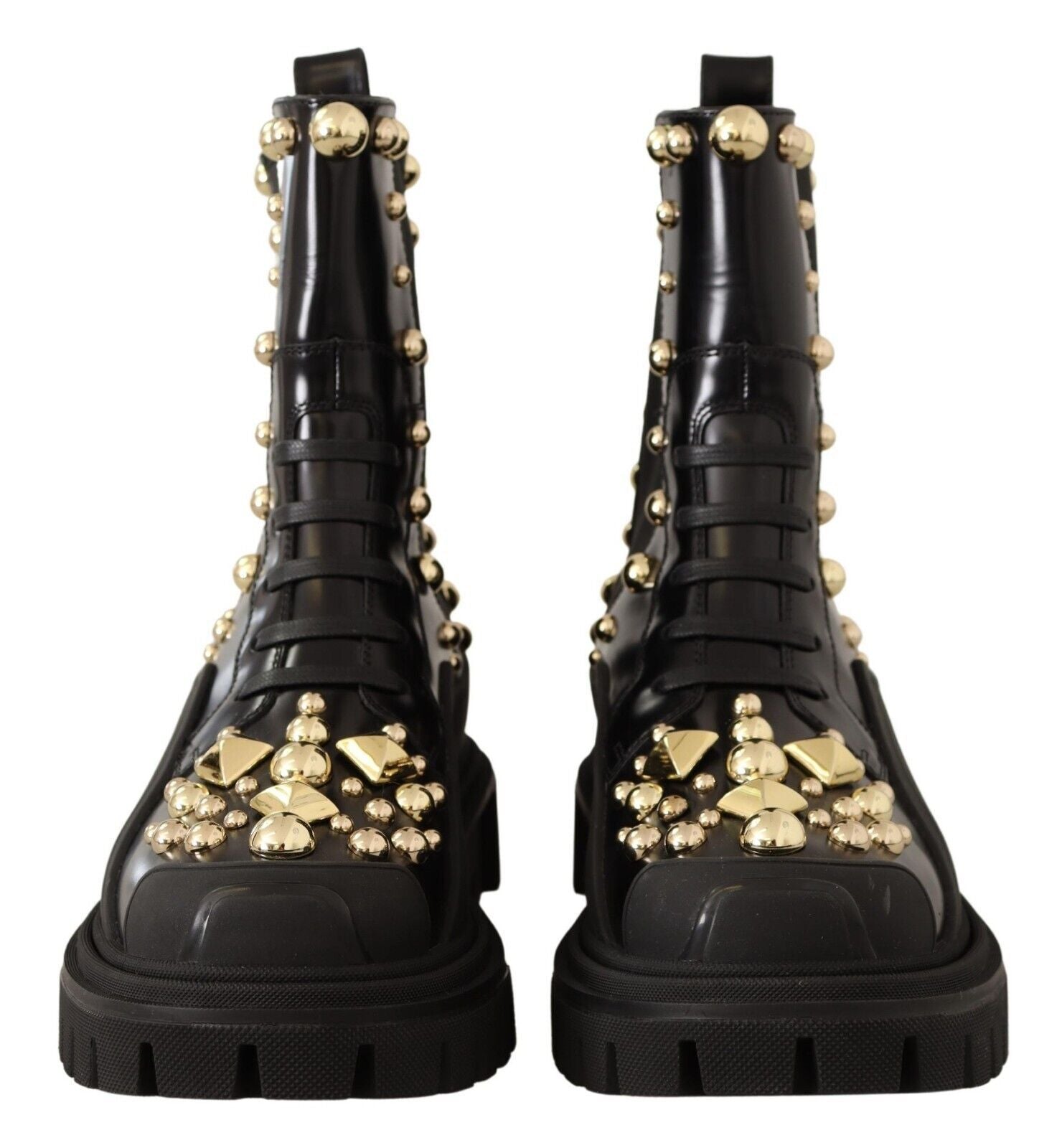 Dolce & Gabbana Black Leather Studded Combat Boots | Regal Royce