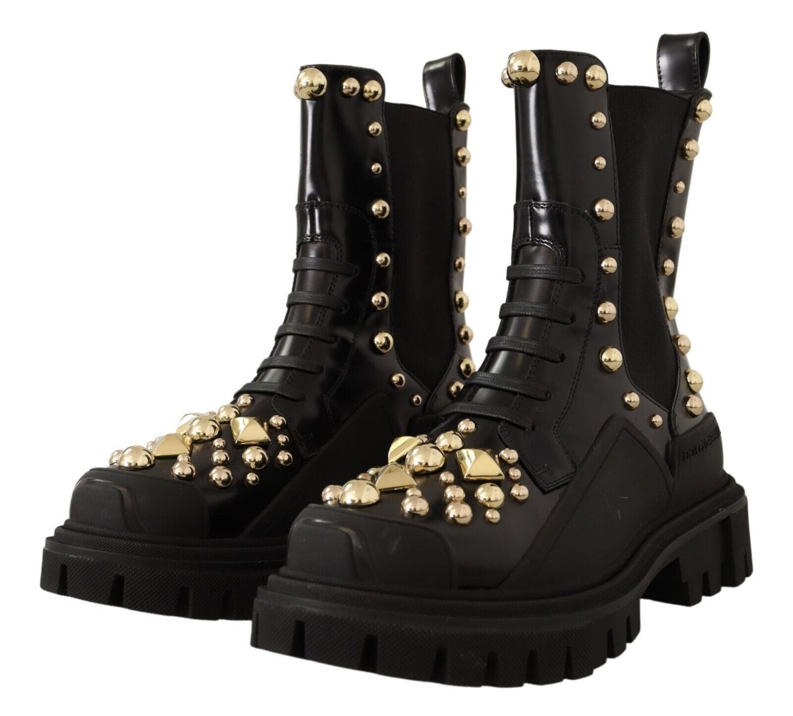 Dolce & Gabbana Black Leather Studded Combat Boots | Regal Royce