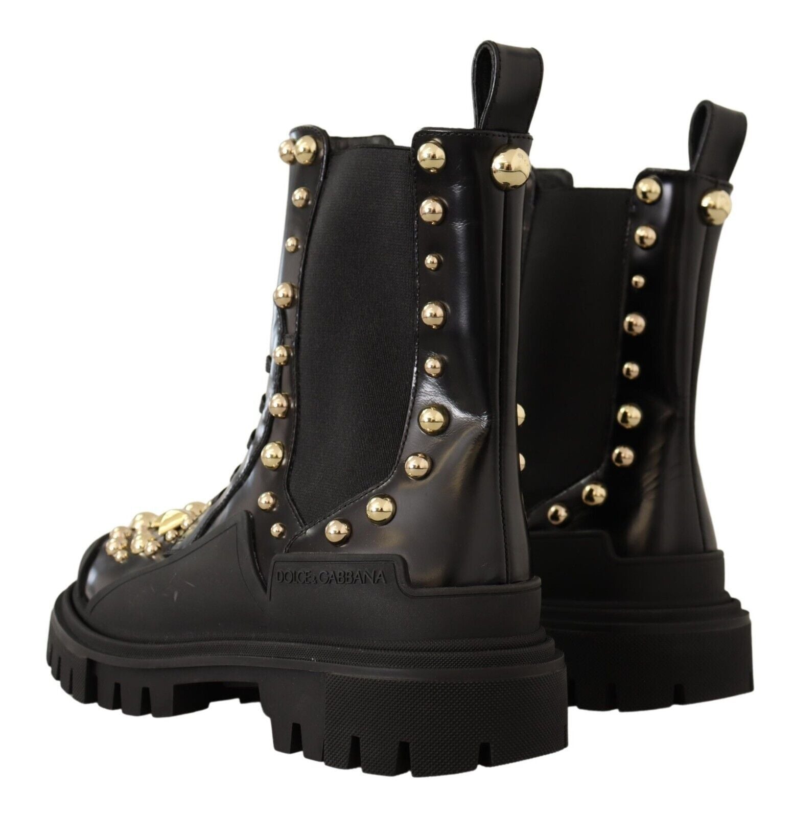 Dolce & Gabbana Black Leather Studded Combat Boots | Regal Royce