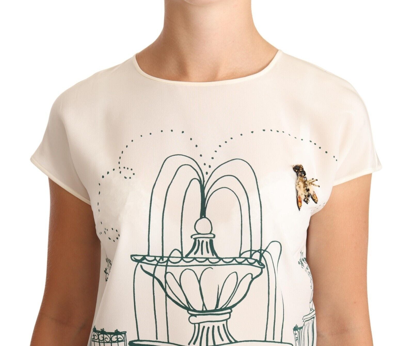 Dolce & Gabbana White Silk Garden Fountain T-Shirt Blouse | Regal Royce