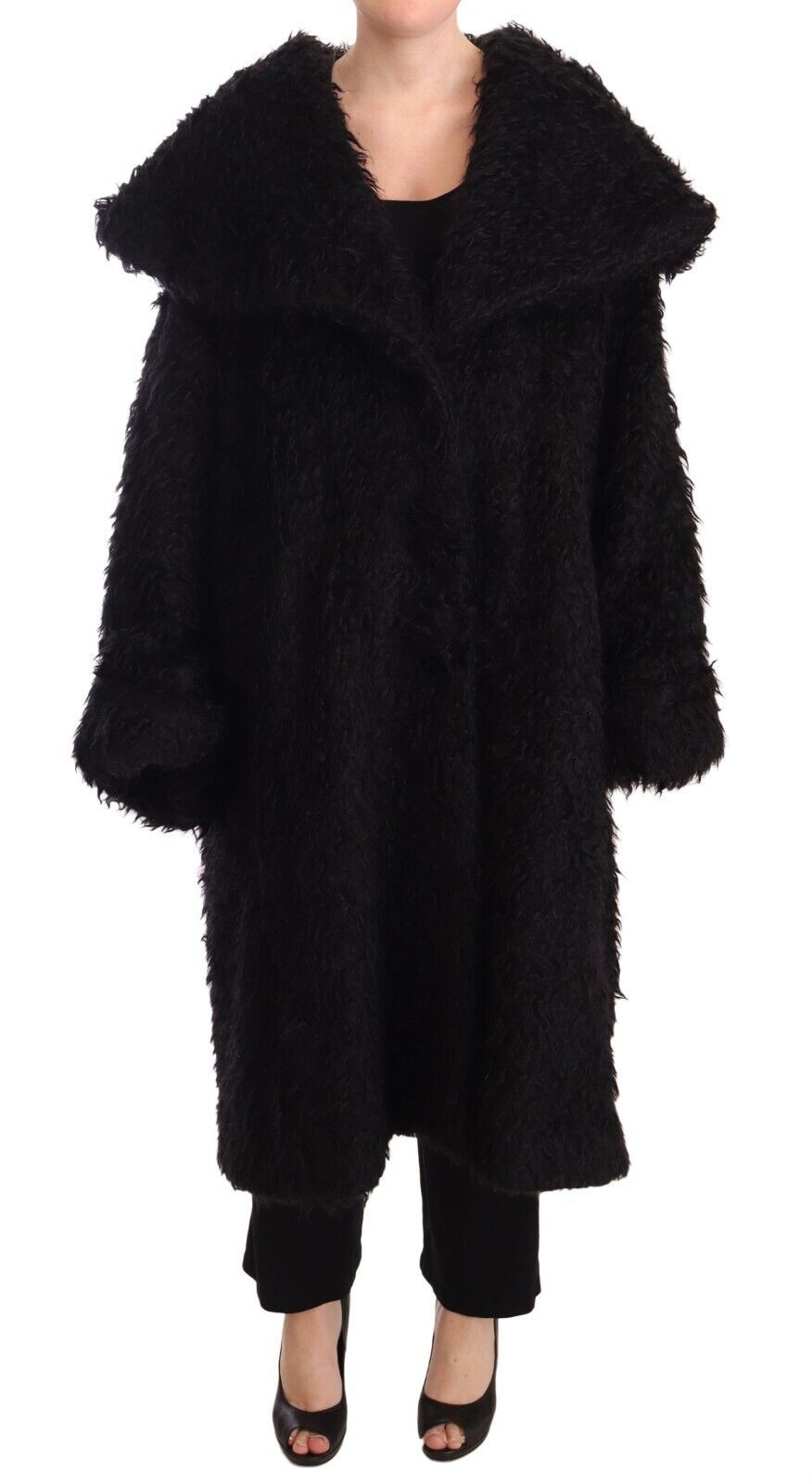Dolce & Gabbana Black Mohair Fur Cape Trench Coat Jacket | Regal Royce