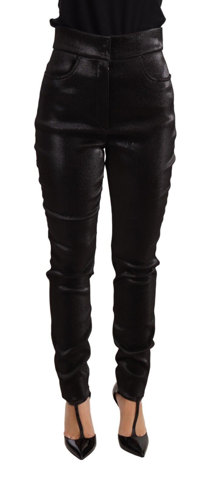 Dolce & Gabbana Black Silver Lurex Thread Cotton Stretch Pants | Regal Royce