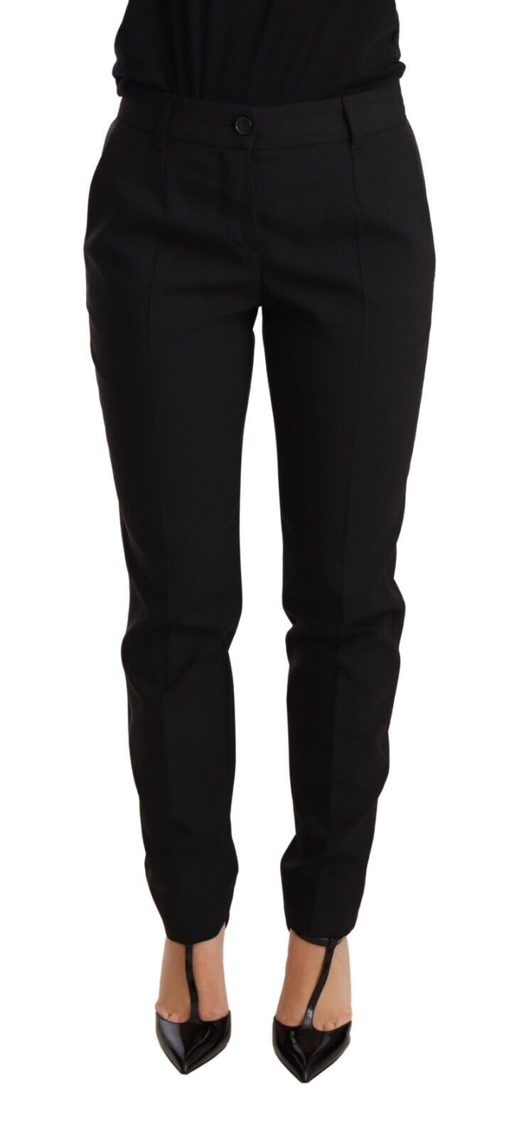 Dolce & Gabbana Black Tapered Women Trouser Virgin Wool Pants | Regal Royce