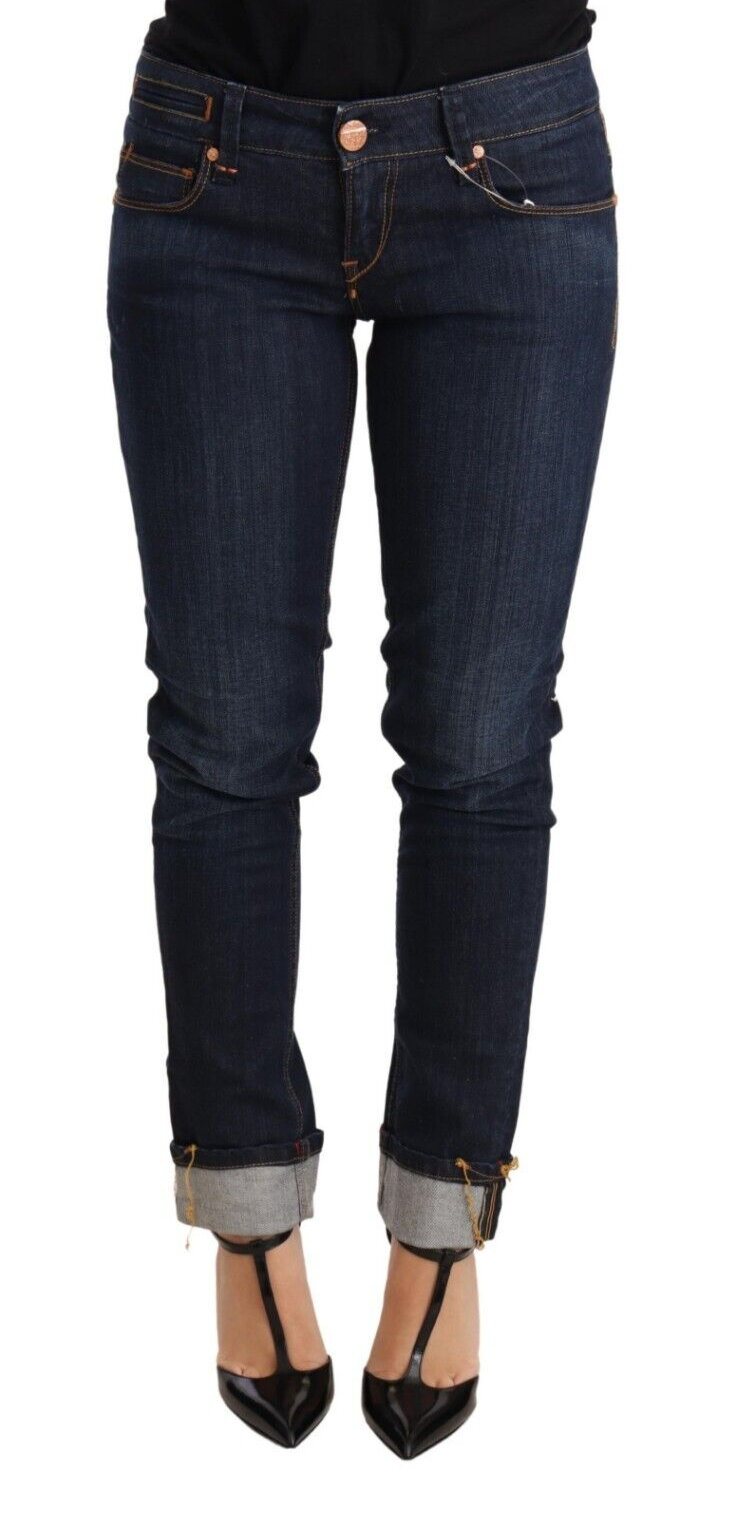 Acht Blue Washed Cotton Low Waist Skinny Denim Women Trouser Jeans | Regal Royce