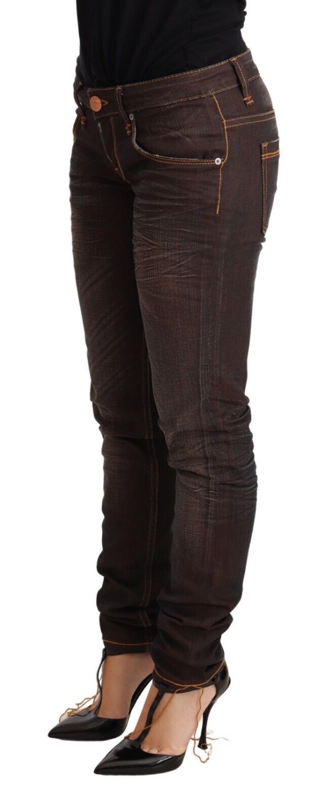 Acht Brown Washed Cotton Slim Fit Denim Low Waist Trouser Jeans | Regal Royce
