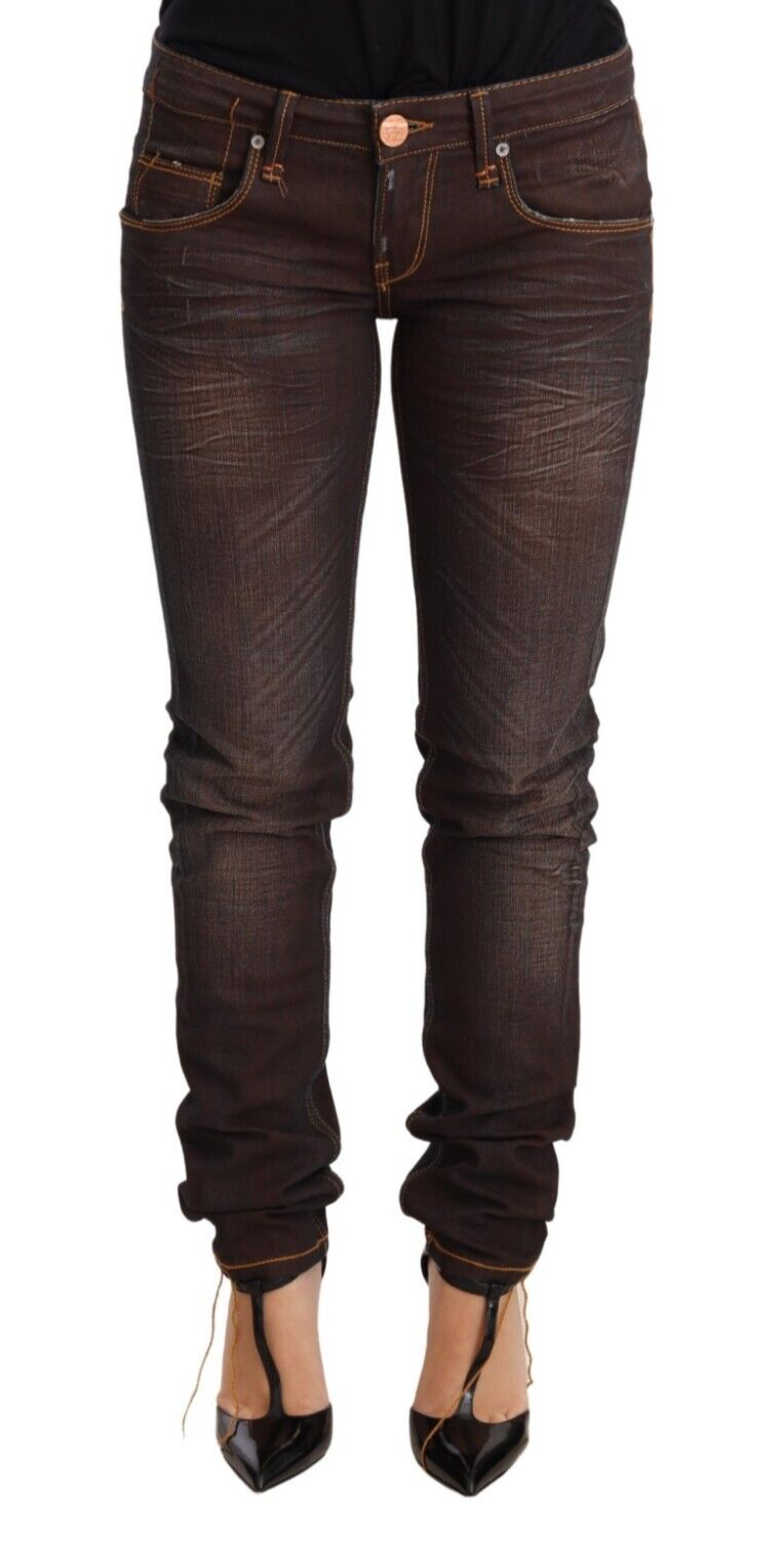 Acht Brown Washed Cotton Slim Fit Denim Low Waist Trouser Jeans | Regal Royce