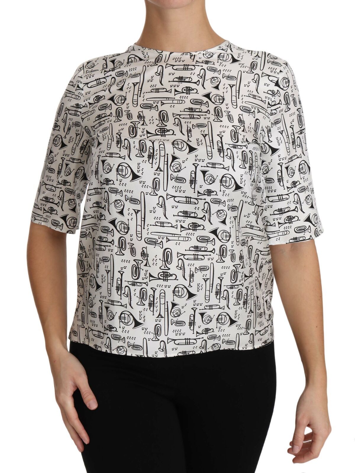 Dolce & Gabbana White Musical Instruments Print Blouse | Regal Royce