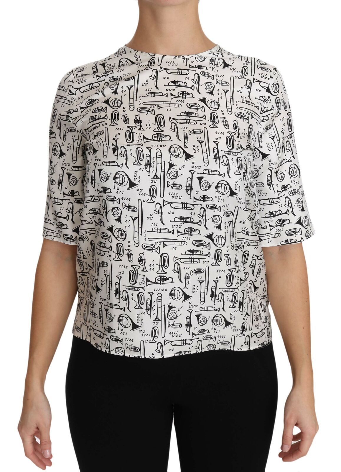Dolce & Gabbana White Musical Instruments Print Blouse | Regal Royce