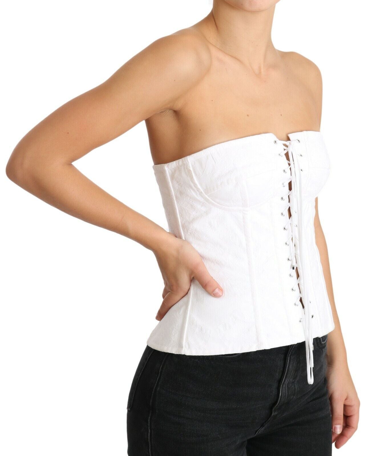 Dolce & Gabbana White PALERMO Bustier Cotton Top Corset | Regal Royce