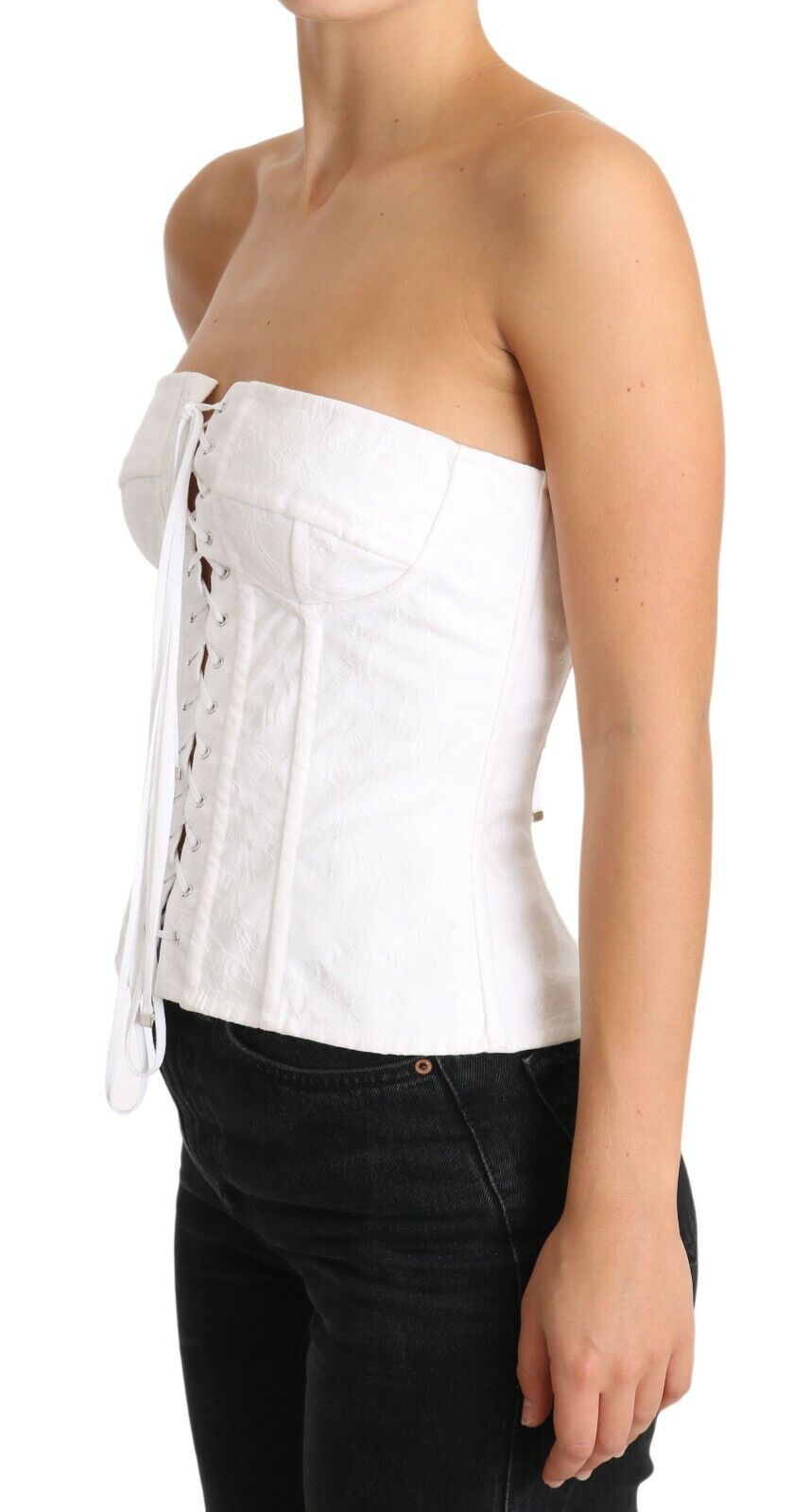 Dolce & Gabbana White PALERMO Bustier Cotton Top Corset | Regal Royce