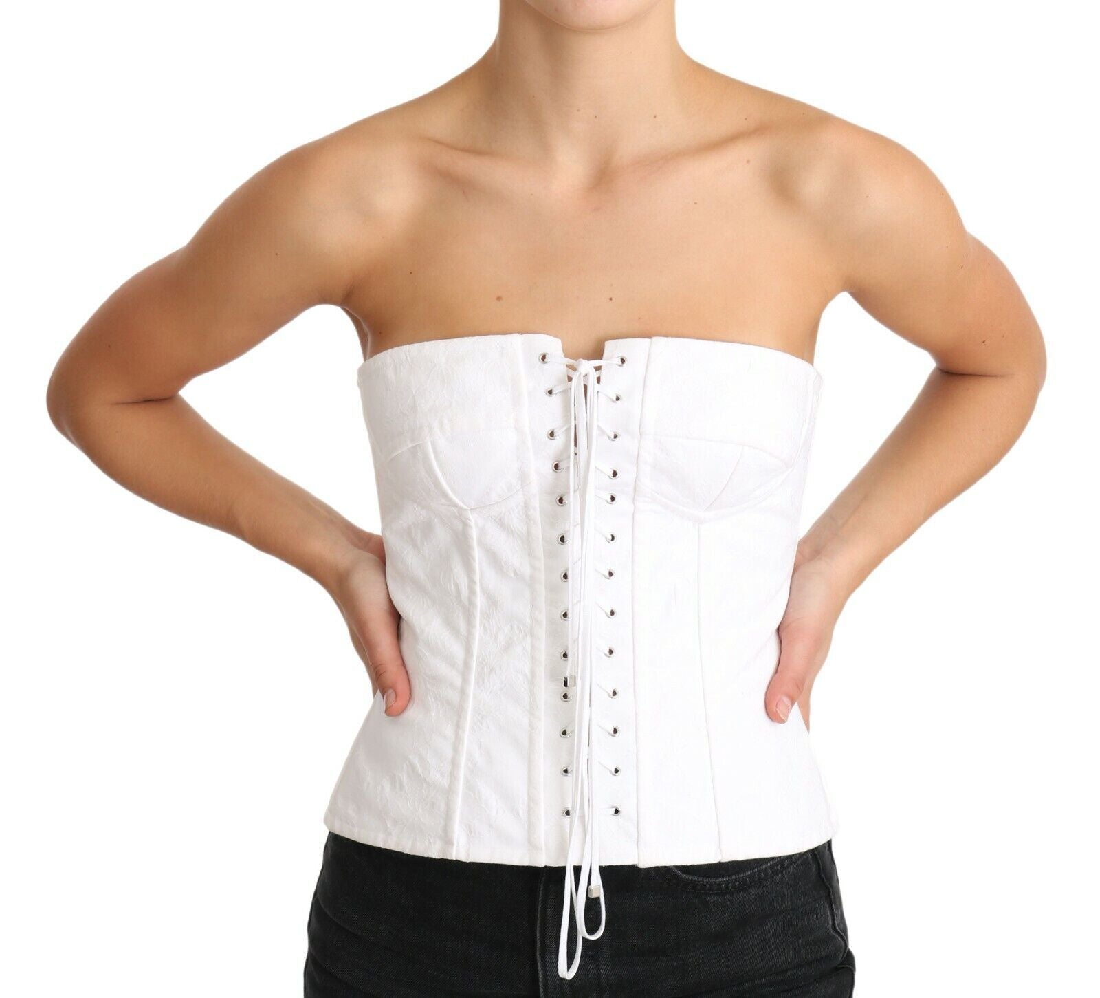 Dolce & Gabbana White PALERMO Bustier Cotton Top Corset | Regal Royce