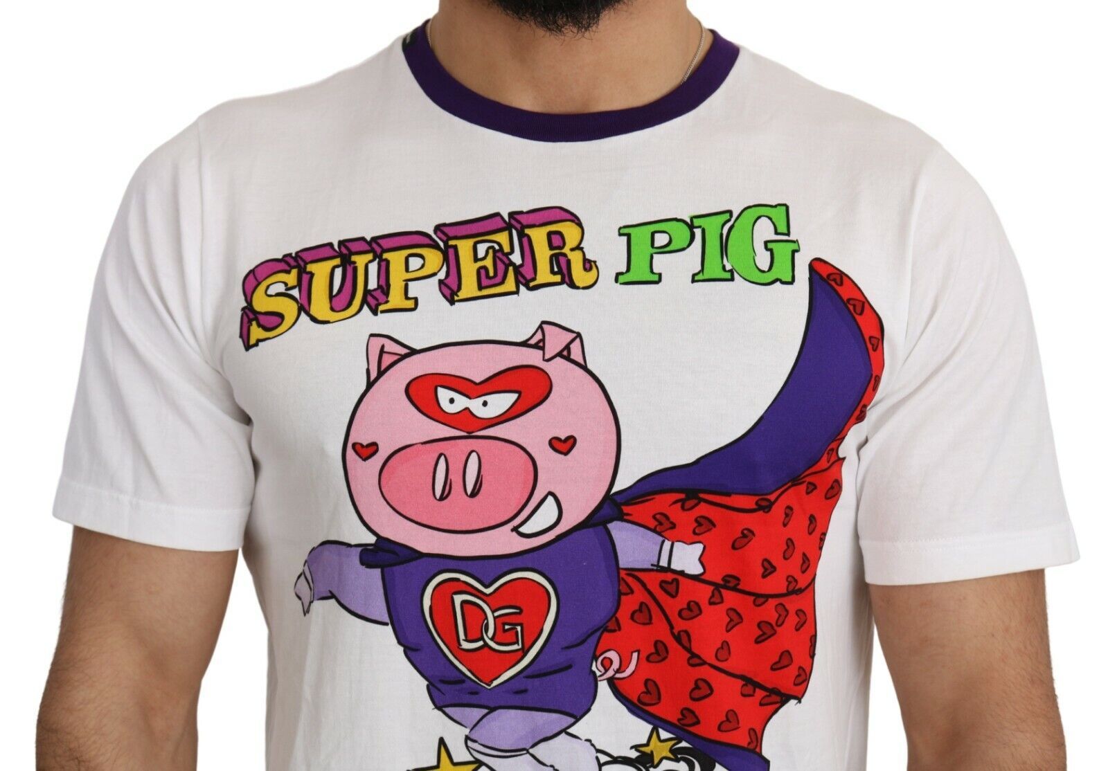 Dolce & Gabbana White Cotton Top Super Power Pig T-shirt | Regal Royce