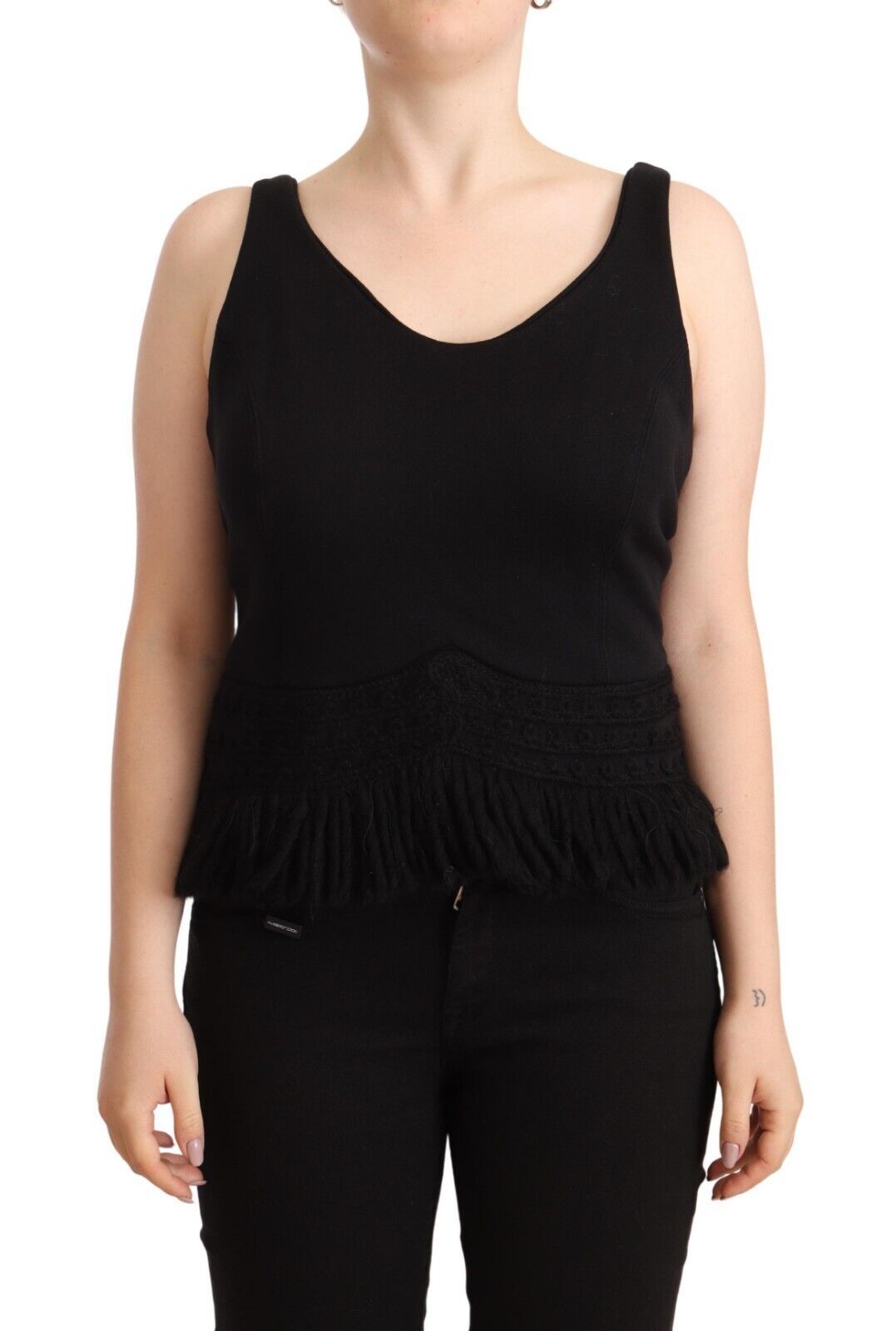 Ermanno Scervino Black Cotton Sleevelesss Tank Casual Top | Regal Royce