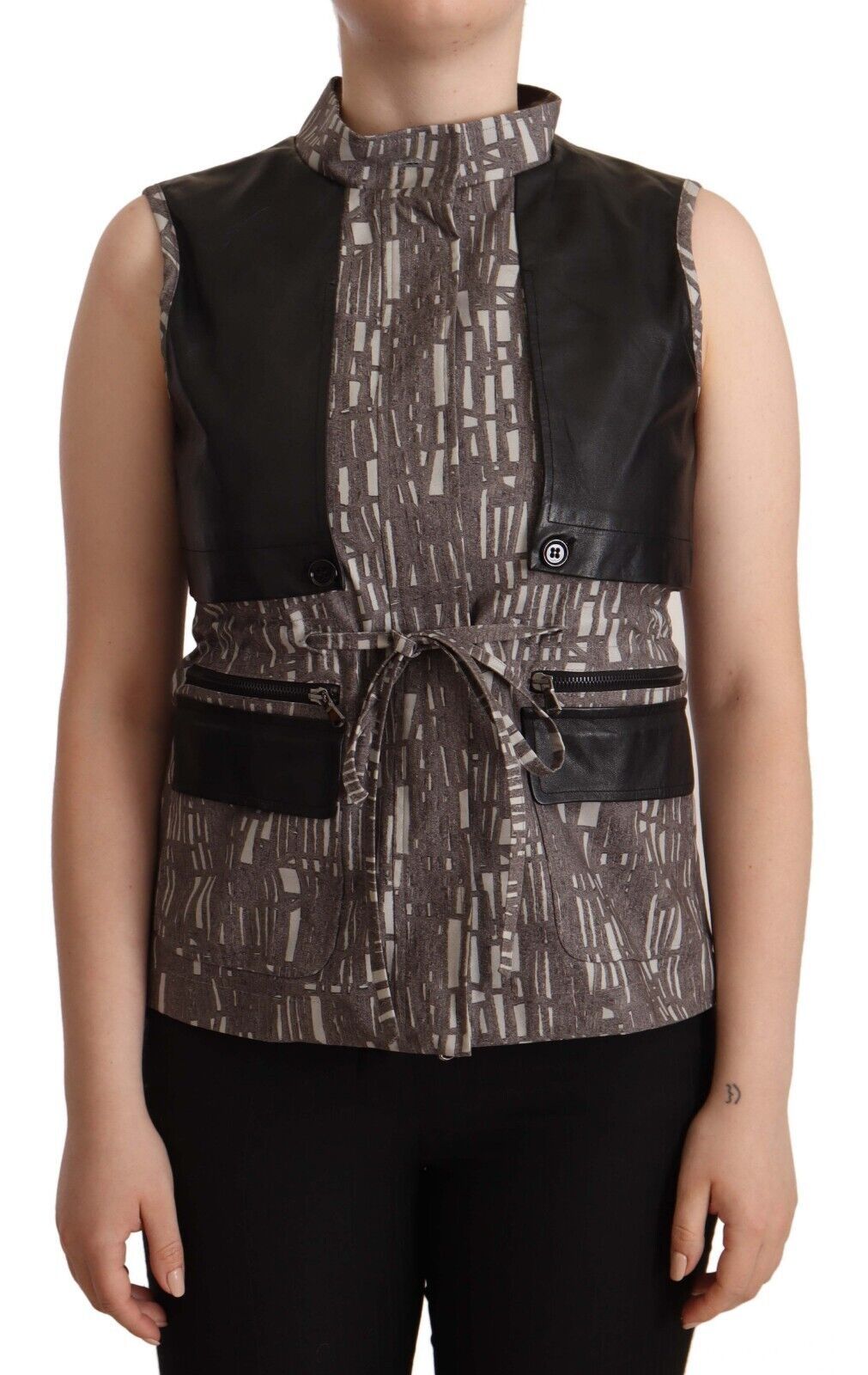 Comeforbreakfast Brown Black Vest Leather Sleeveless Top Blouse | Regal Royce