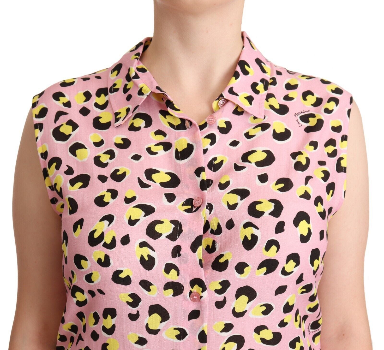 Love Moschino Pink Leopard Print Sleeveless Collared Polo Top | Regal Royce