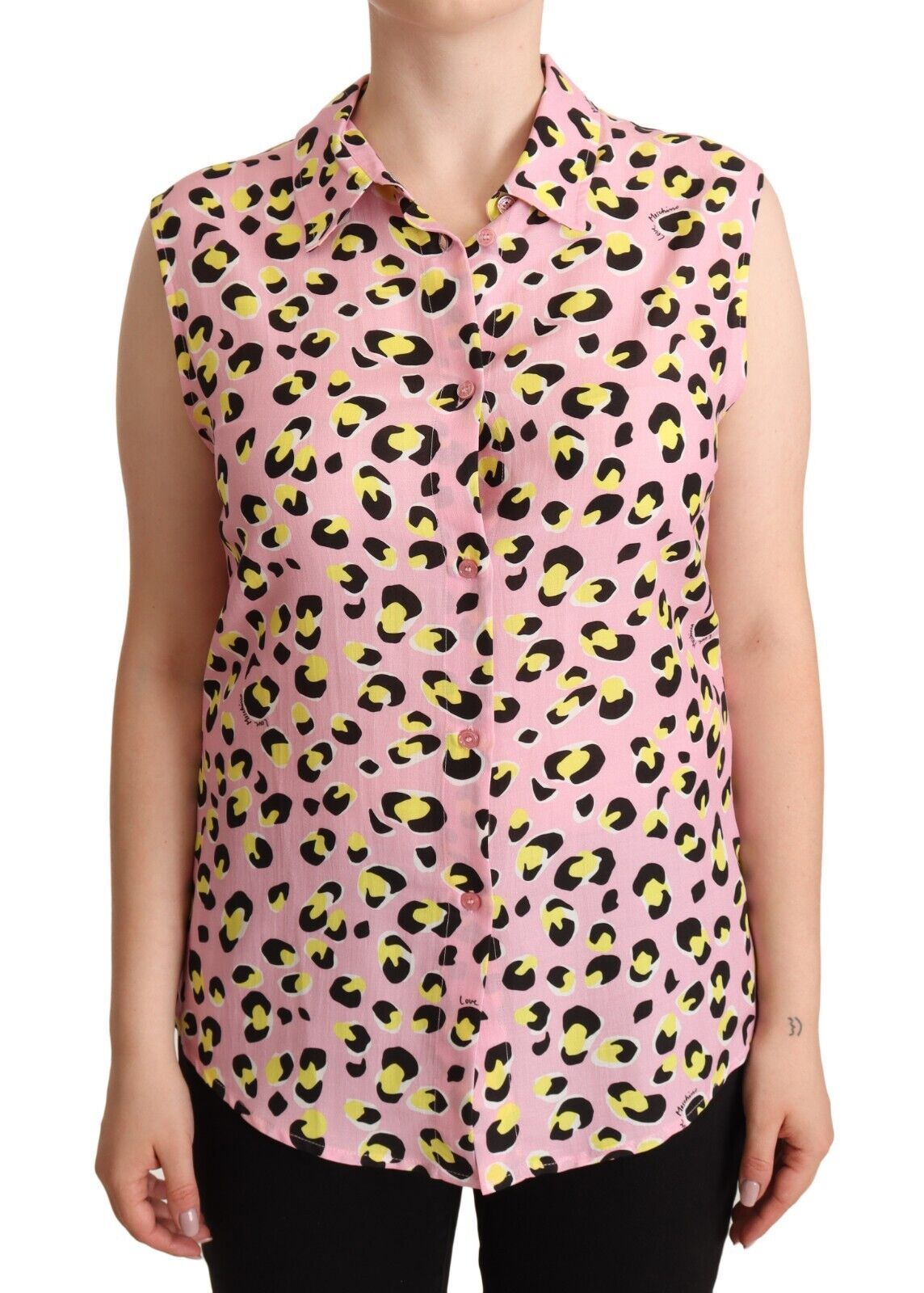 Love Moschino Pink Leopard Print Sleeveless Collared Polo Top | Regal Royce