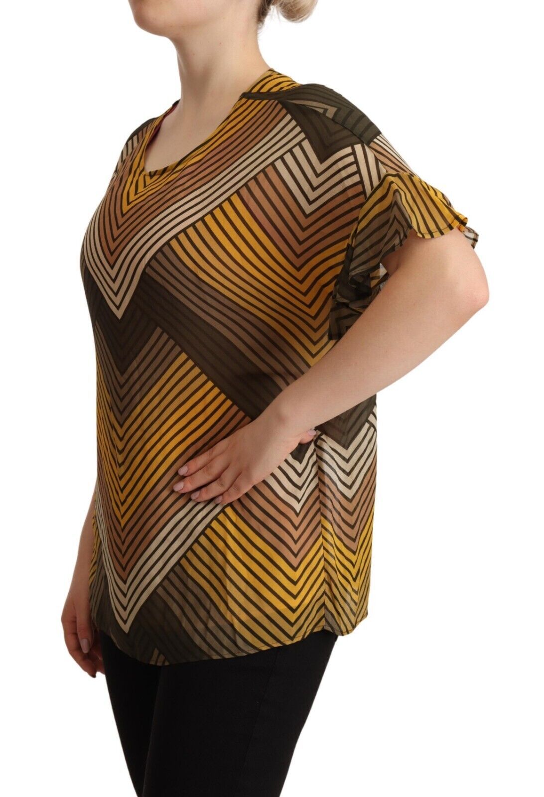 Twinset Multicolor Stripes Short Sleeves Round Neck Top Blouse | Regal Royce