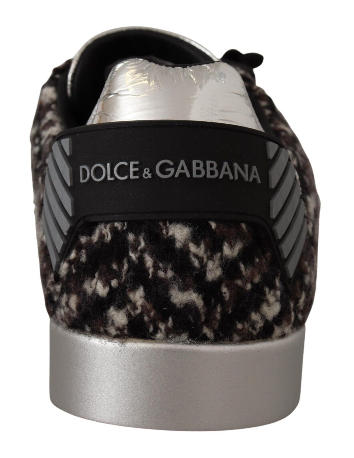 Dolce & Gabbana Silver Leather Brown Cotton Wool Sneakers Shoes | Regal Royce