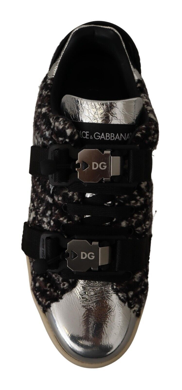 Dolce & Gabbana Silver Leather Brown Cotton Wool Sneakers Shoes | Regal Royce