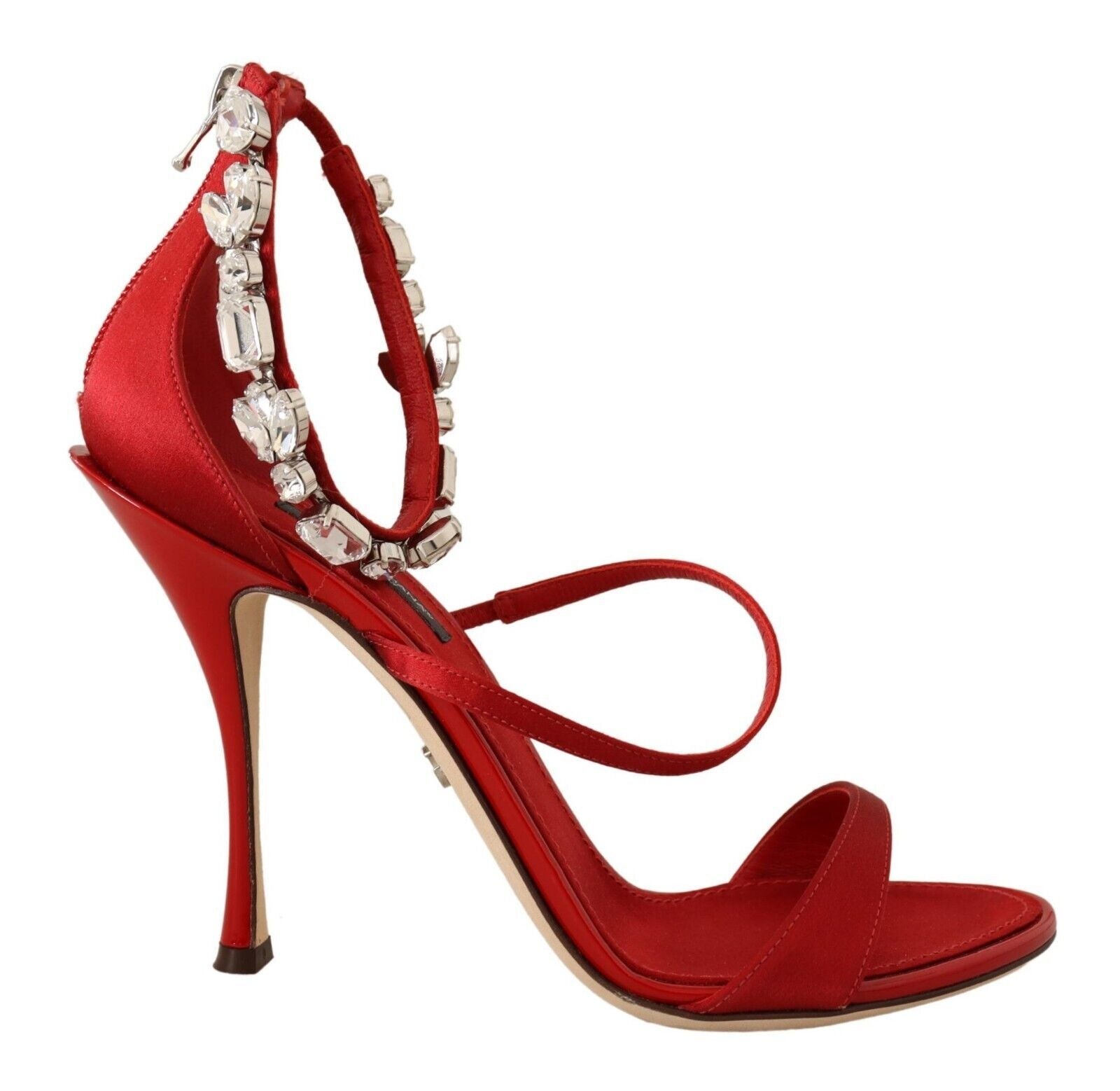 Dolce & Gabbana Red Satin Crystals Sandals Keira Heels Shoes | Regal Royce