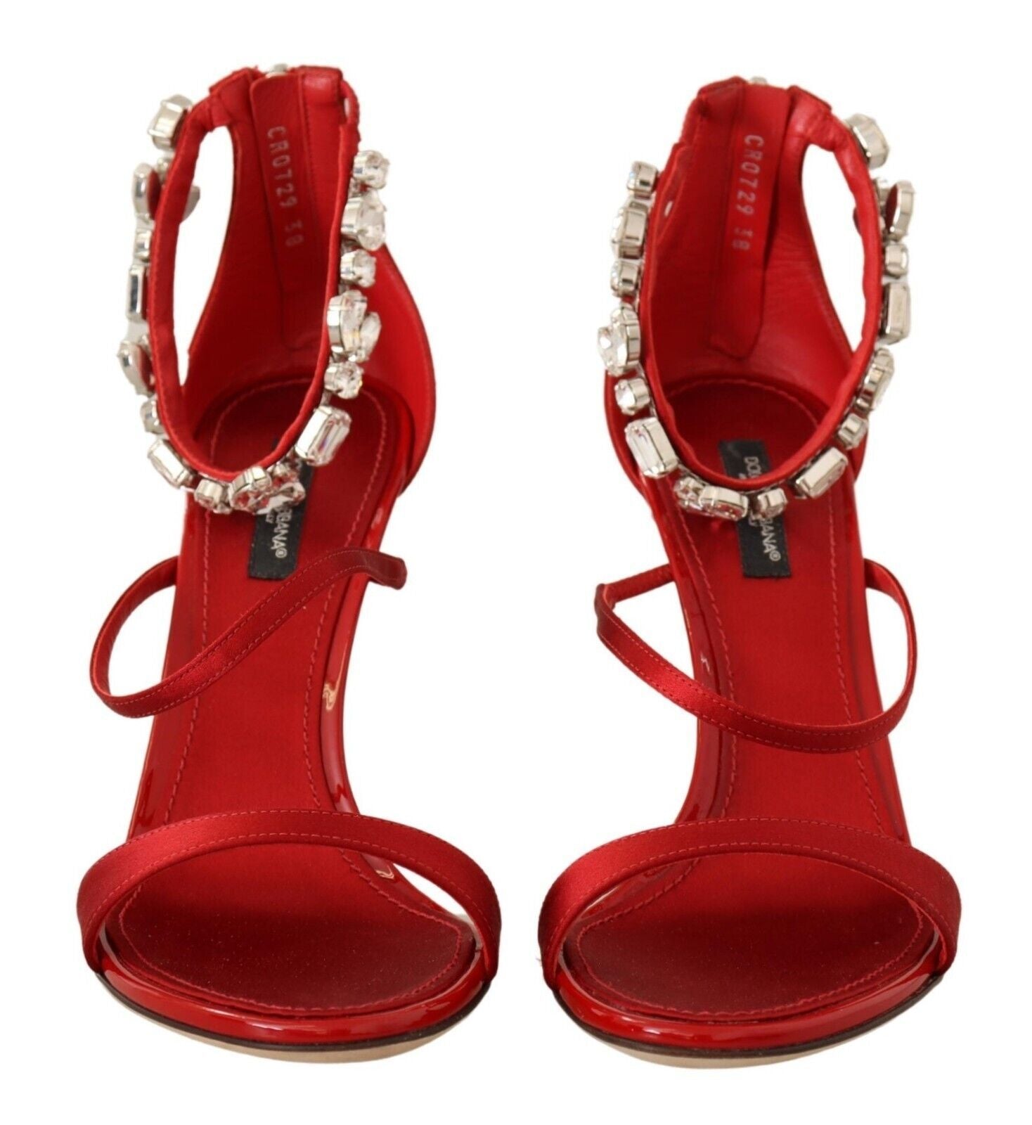Dolce & Gabbana Red Satin Crystals Sandals Keira Heels Shoes | Regal Royce