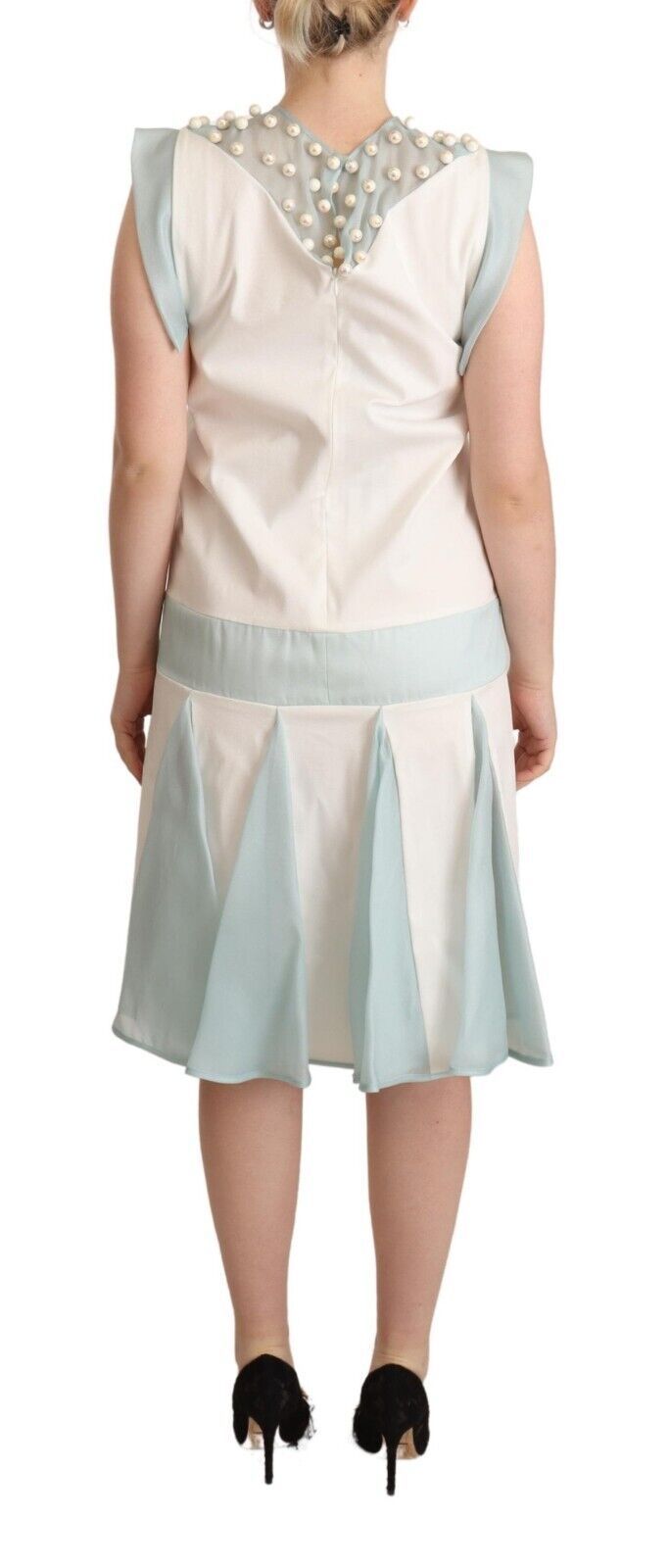 Sergei Grinko Multicolor Faux Pearl Sleeveless Shift Midi Dress | Regal Royce