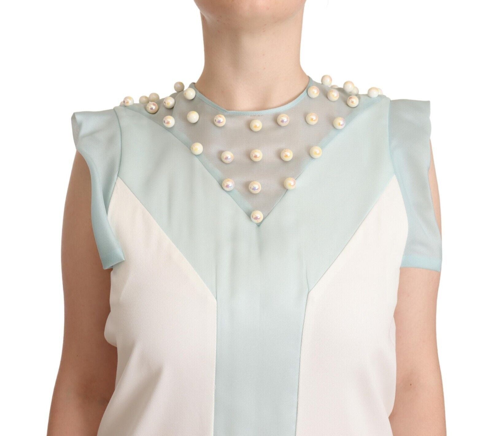 Sergei Grinko Multicolor Faux Pearl Sleeveless Shift Midi Dress | Regal Royce