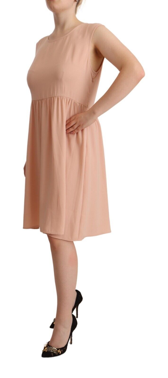 Twinset Beige Polyester Sleeveless Shift Knee Length Dress | Regal Royce