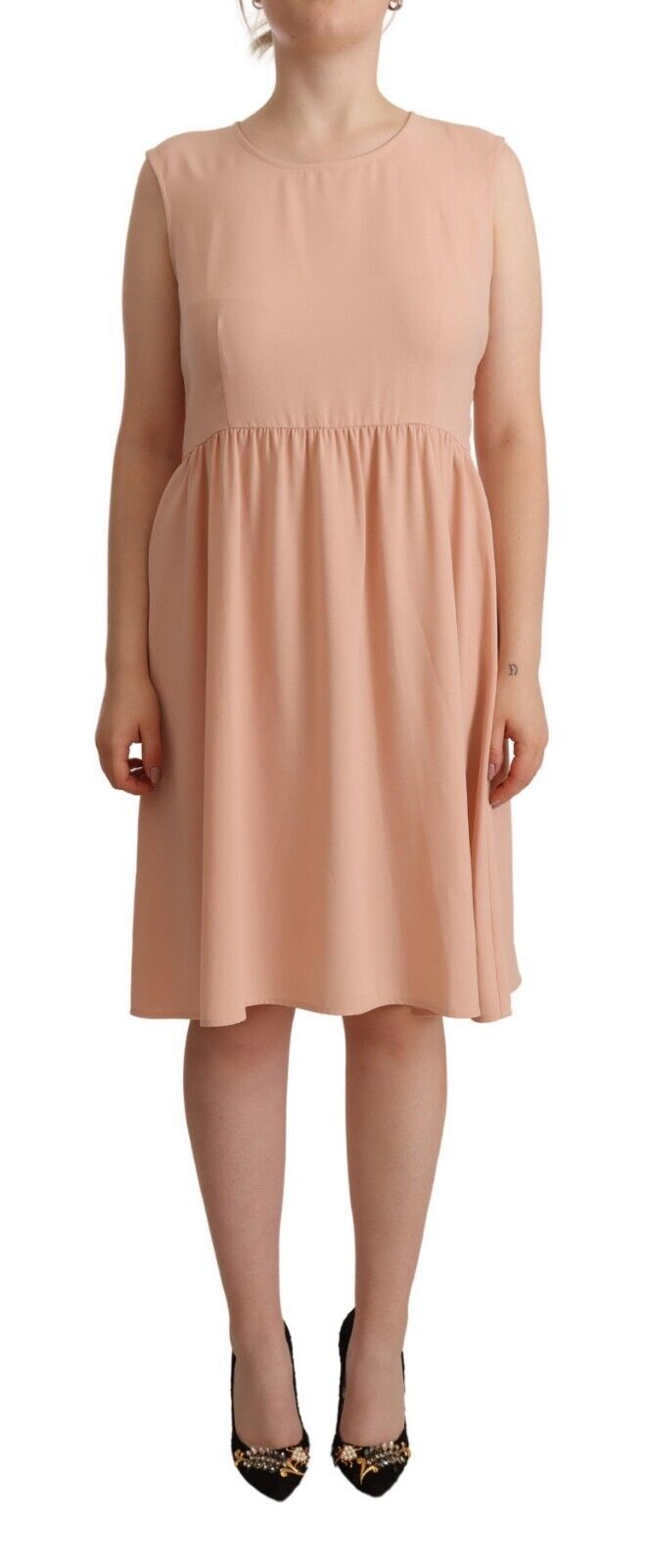 Twinset Beige Polyester Sleeveless Shift Knee Length Dress | Regal Royce