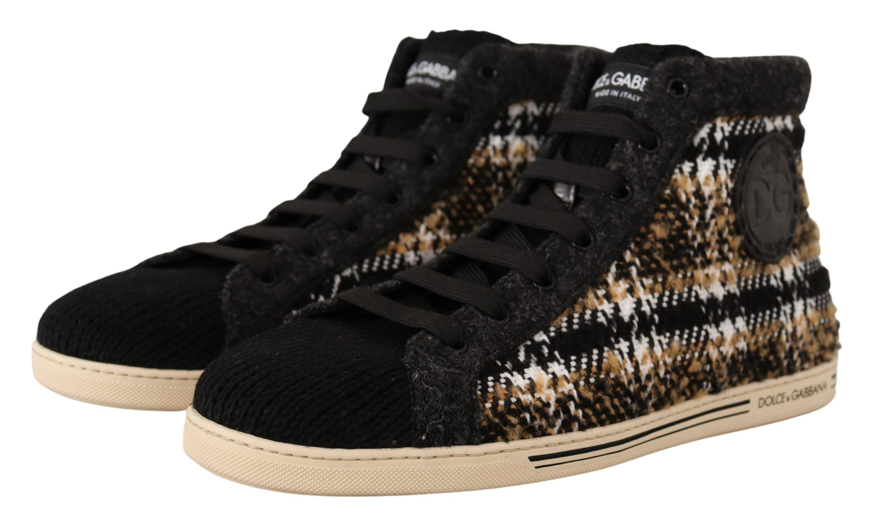 Dolce & Gabbana Beige Brown Wool Cotton High Top Sneakers | Regal Royce