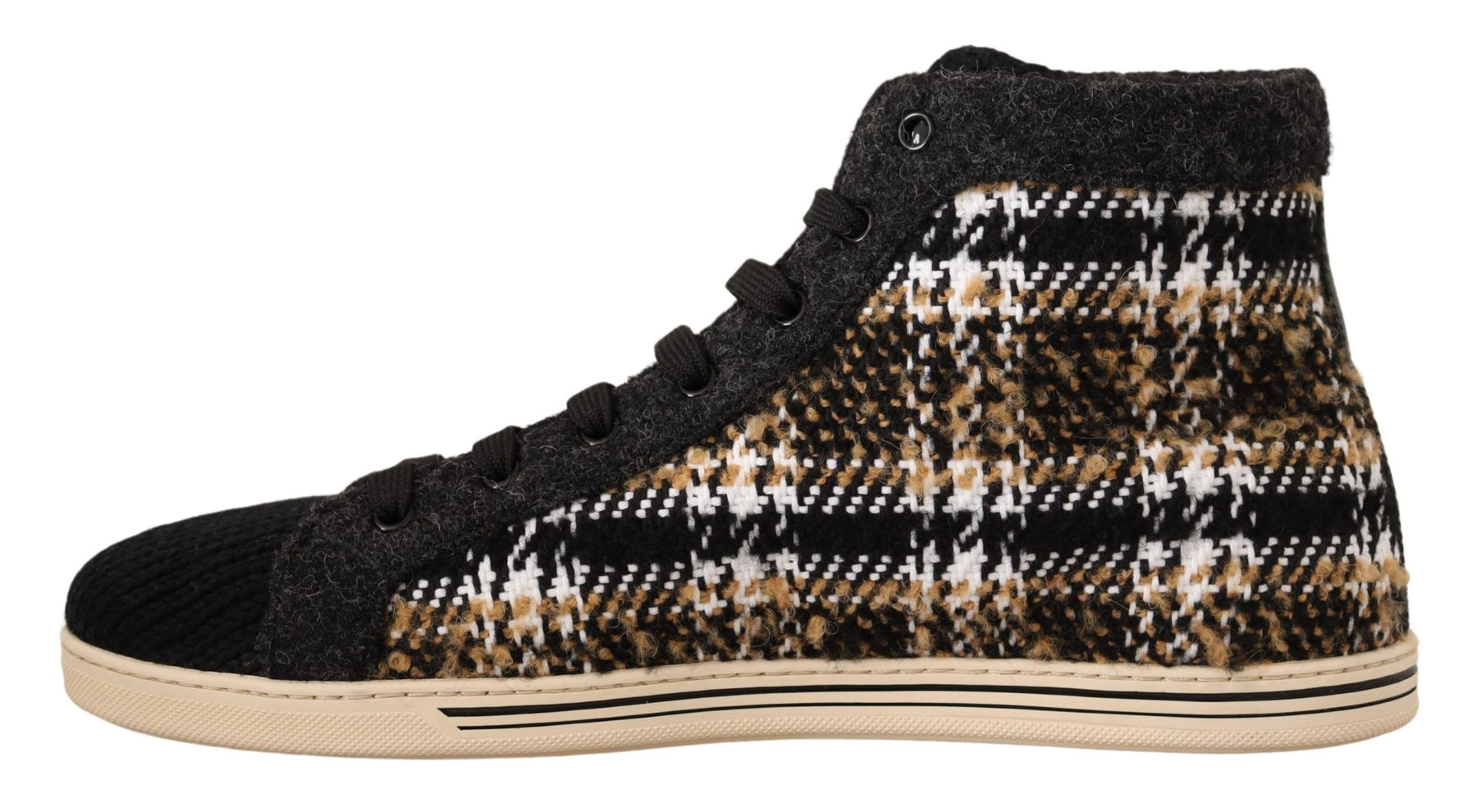 Dolce & Gabbana Beige Brown Wool Cotton High Top Sneakers | Regal Royce