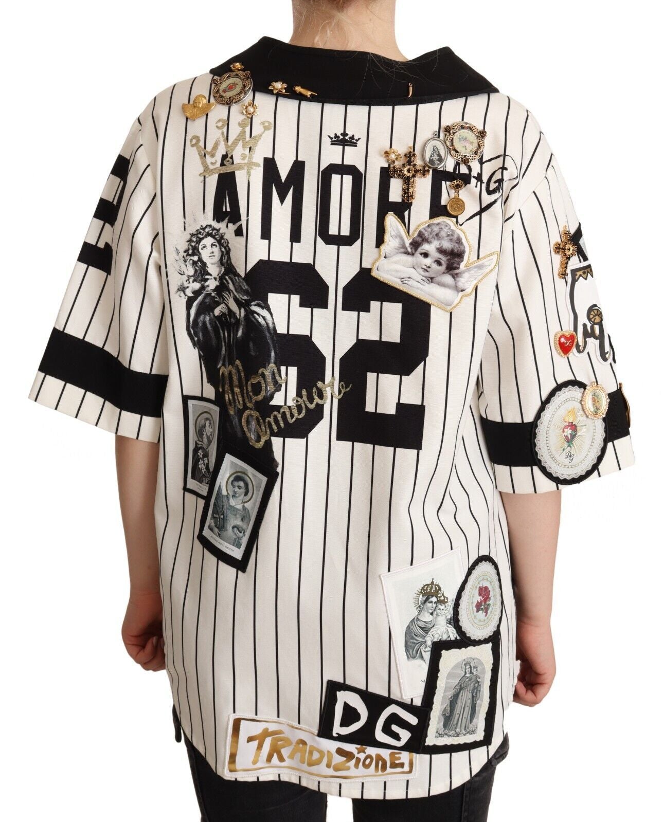 Dolce & Gabbana White Cotton Crystal Charms Amore Shirt | Regal Royce