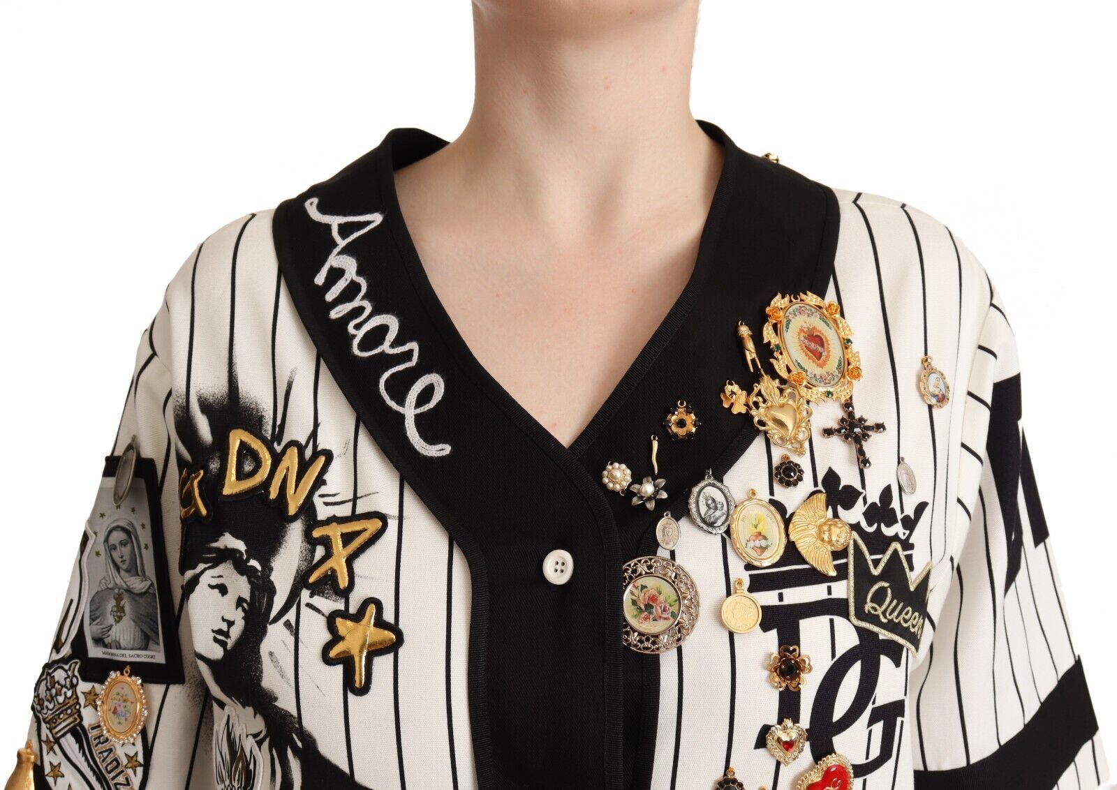 Dolce & Gabbana White Cotton Crystal Charms Amore Shirt | Regal Royce