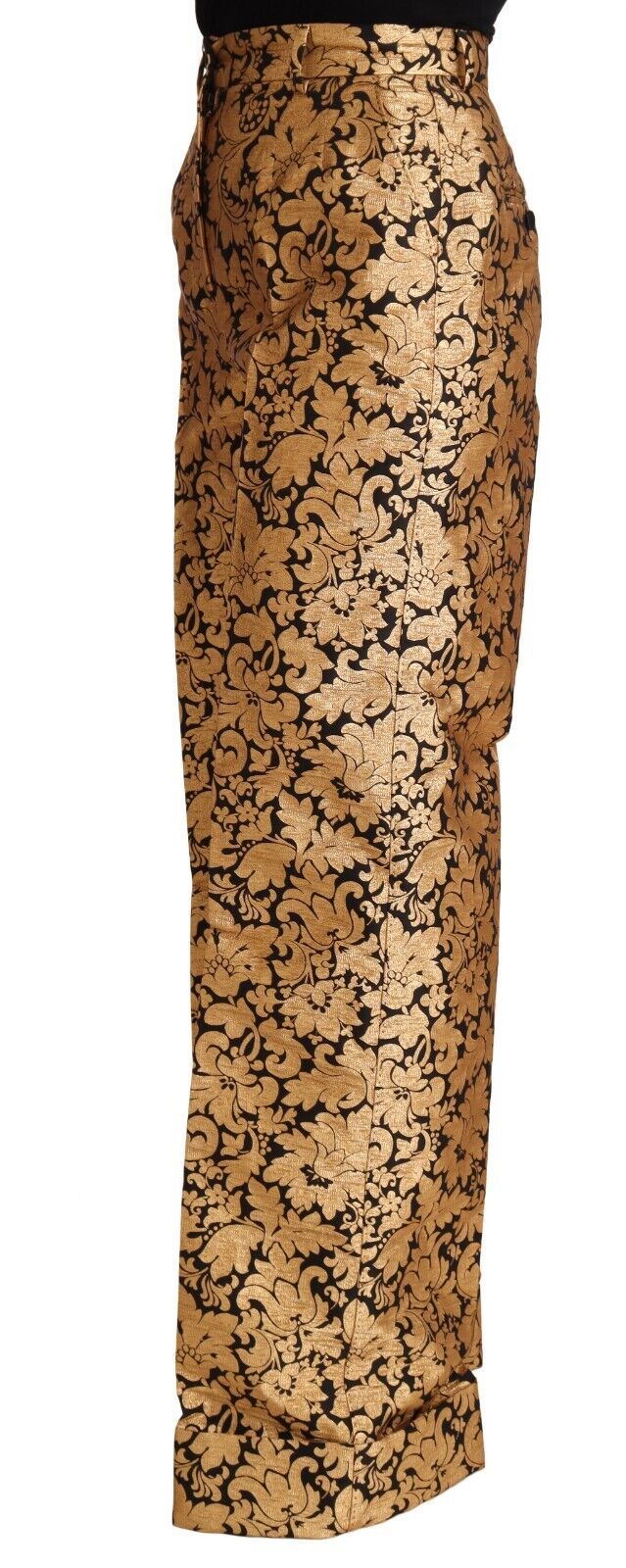 Dolce & Gabbana Gold Floral Jacquard Straight Polyester Pants | Regal Royce
