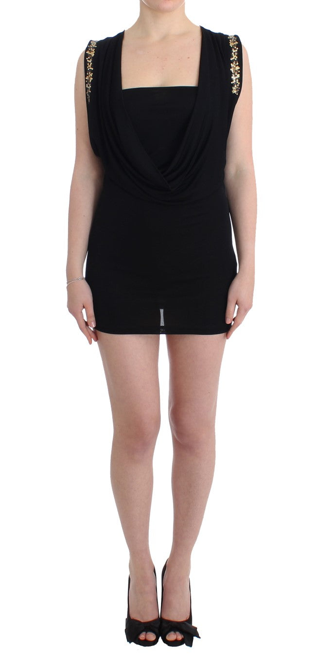 Roccobarocco Black Embellished Jersey Mini Sheath Short Dress | Regal Royce
