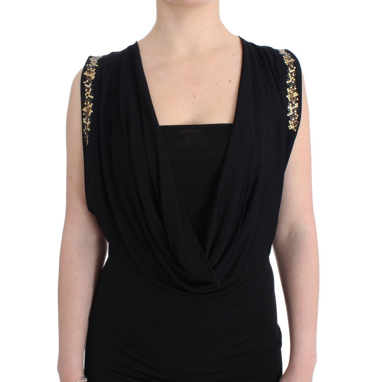 Roccobarocco Black Embellished Jersey Mini Sheath Short Dress | Regal Royce