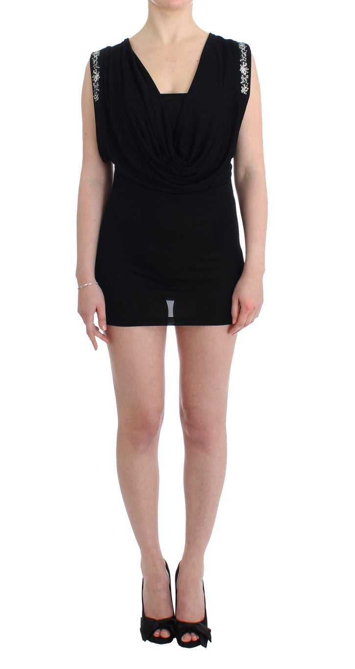 Roccobarocco Black Embellished Jersey Mini Sheath Short Dress | Regal Royce