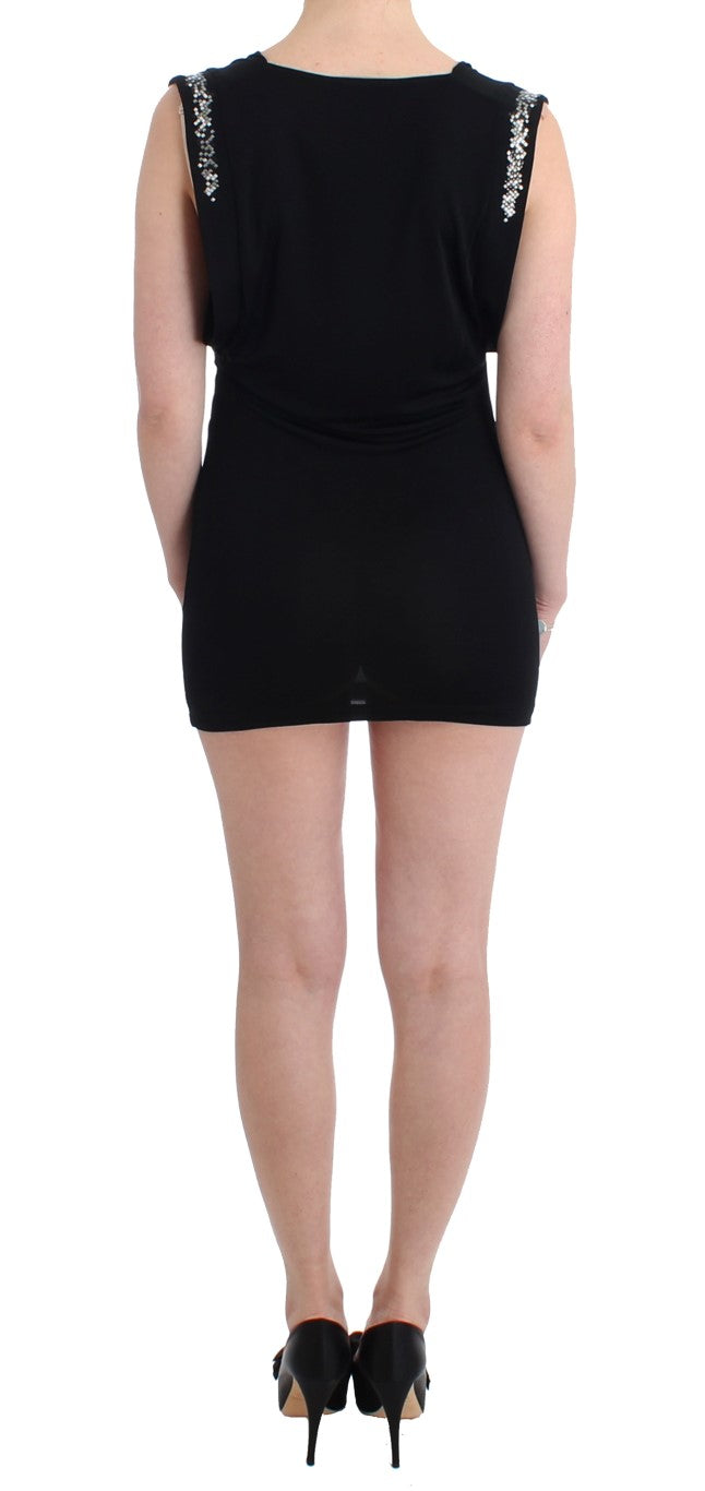 Roccobarocco Black Embellished Jersey Mini Sheath Short Dress | Regal Royce