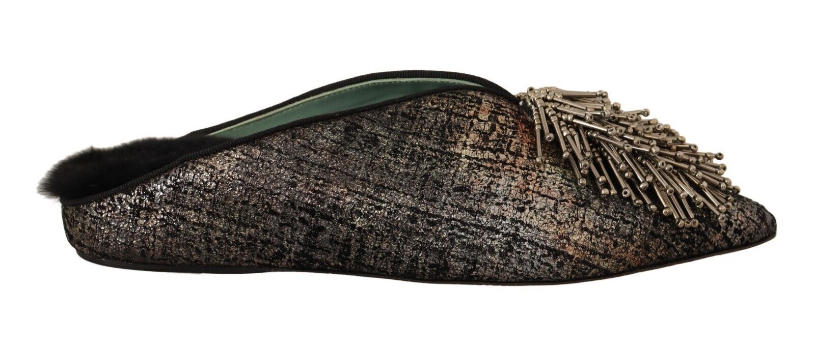 Paola D'Arcano Gold Jacquard Leather Embellished Slip On Shoes | Regal Royce