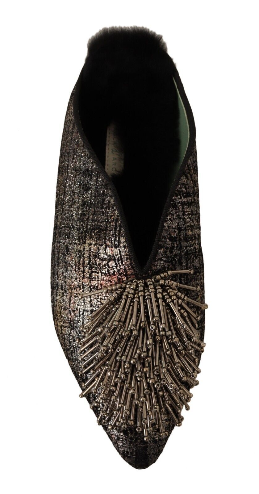 Paola D'Arcano Gold Jacquard Leather Embellished Slip On Shoes | Regal Royce
