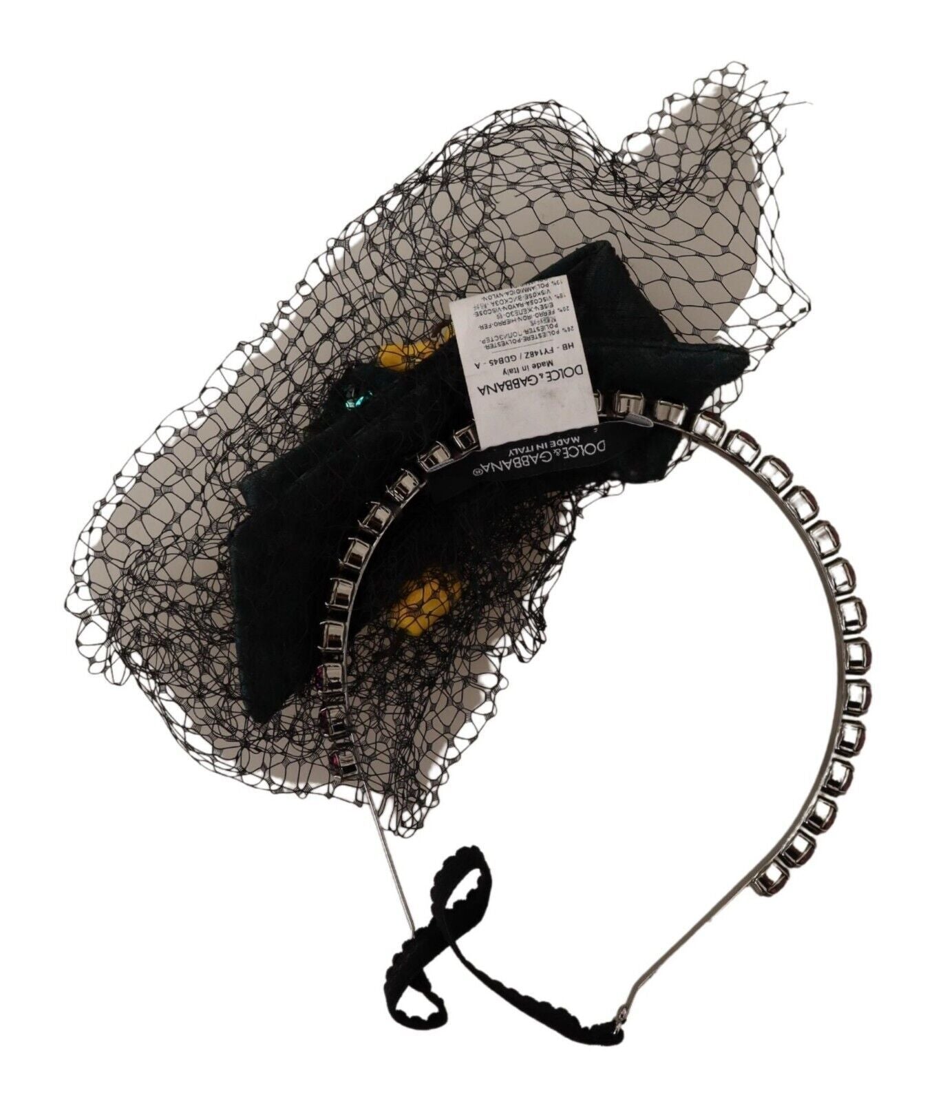 Dolce & Gabbana Silver Tiara Crystals Fruits Black Mesh Diadem Headband | Regal Royce