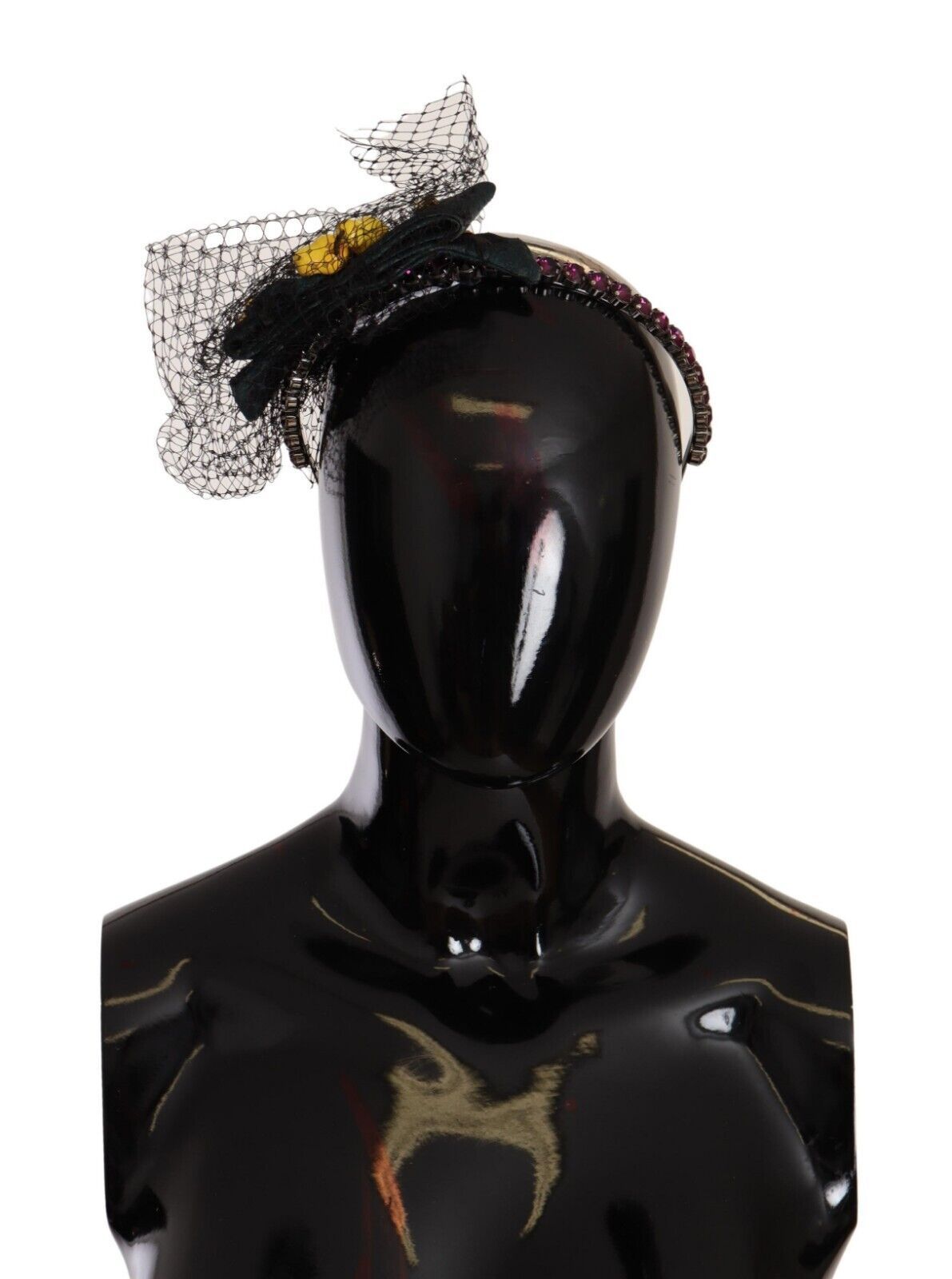 Dolce & Gabbana Silver Tiara Crystals Fruits Black Mesh Diadem Headband | Regal Royce