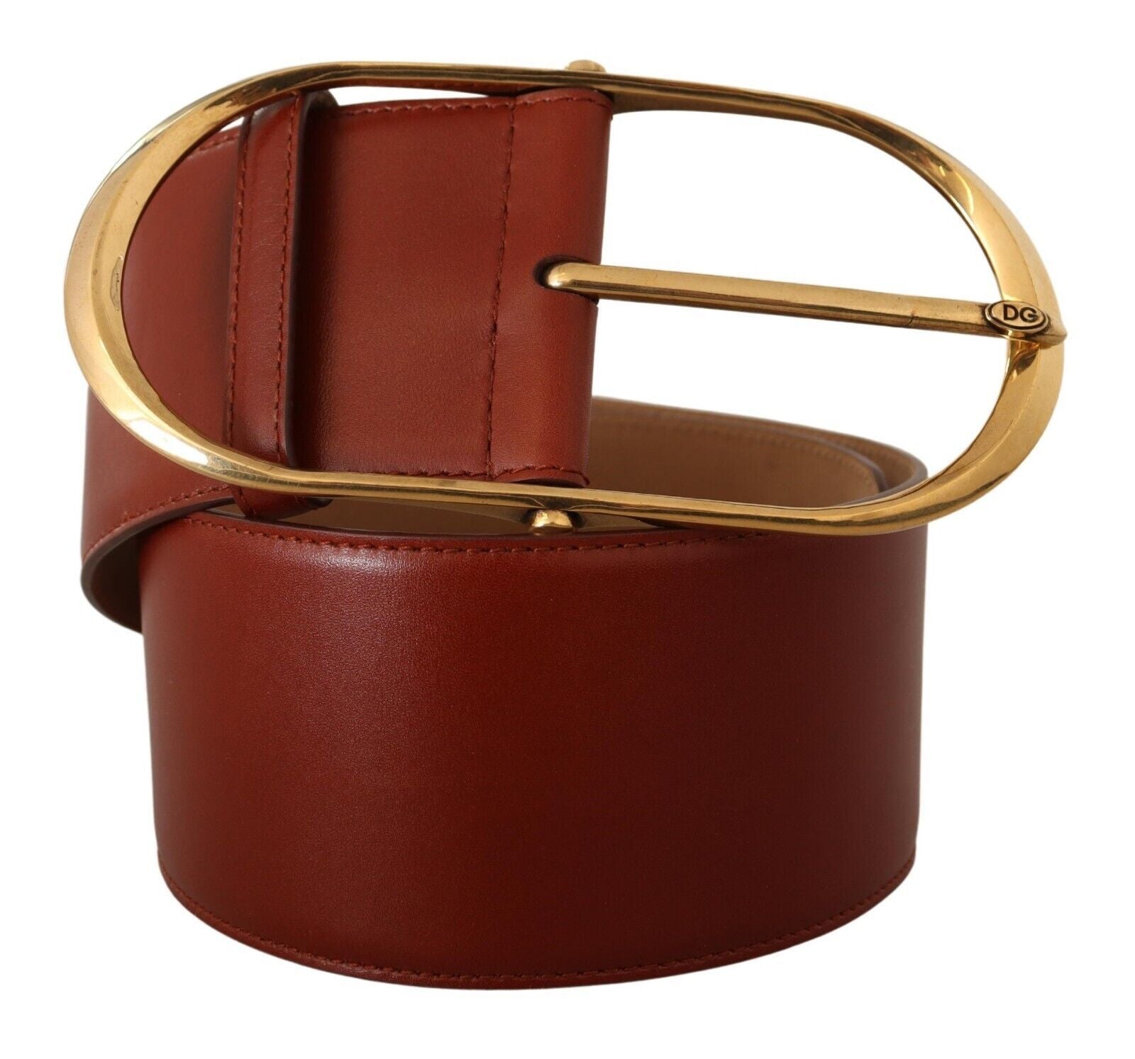 Dolce & Gabbana Maroon Leather Gold Metal Oval Buckle Belt | Regal Royce