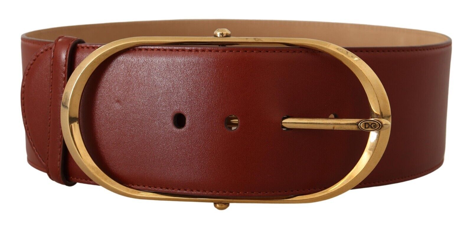 Dolce & Gabbana Maroon Leather Gold Metal Oval Buckle Belt | Regal Royce