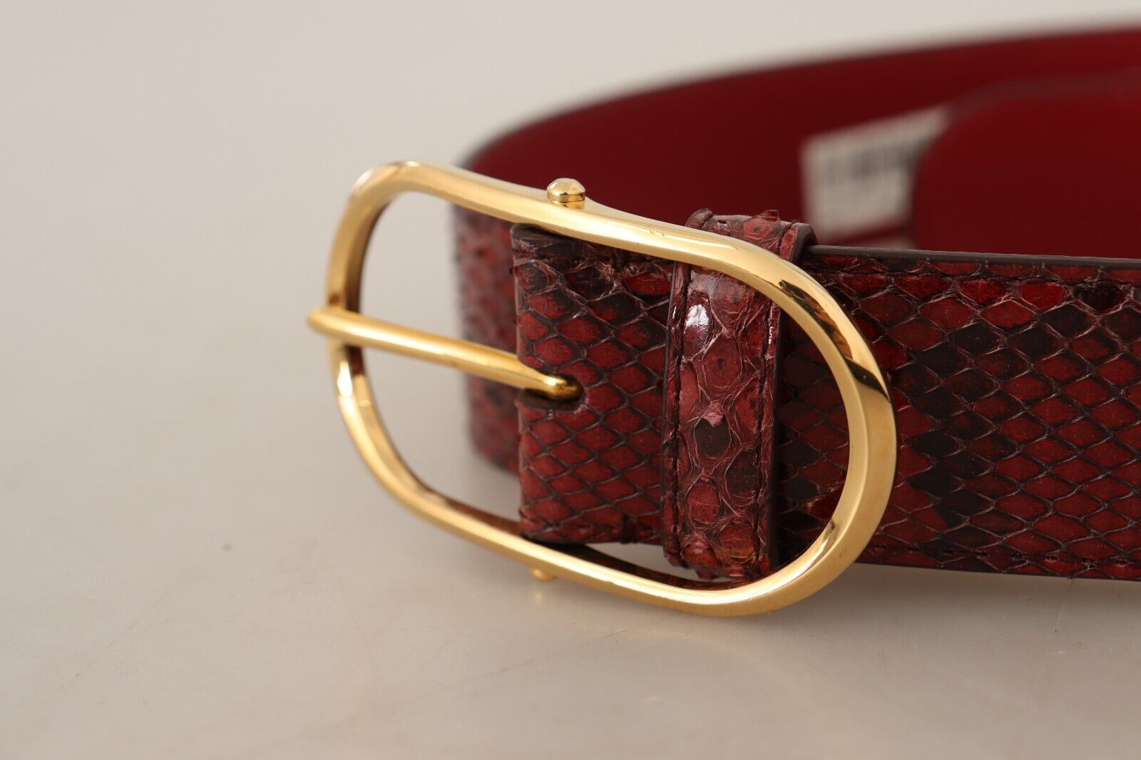 Dolce & Gabbana Red Exotic Leather Gold Oval Buckle Belt | Regal Royce